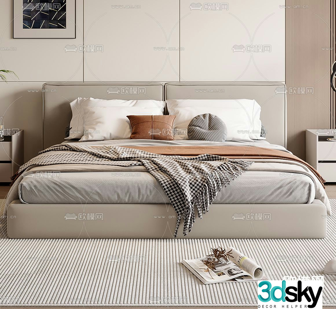 Modern double bed 3d model