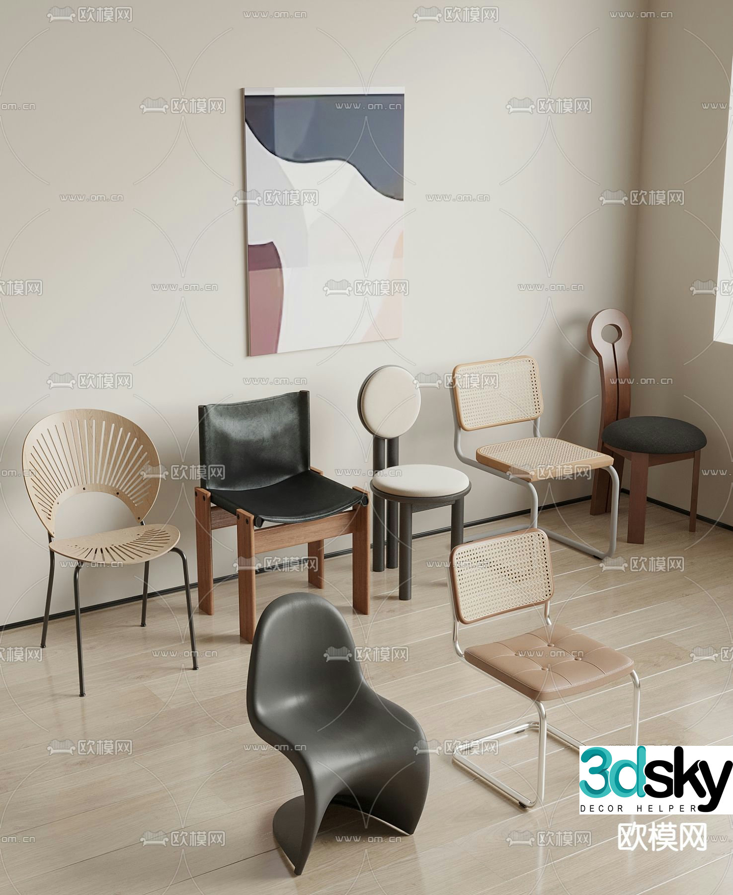 Wabi-sabi style dining chair single chair 3d model