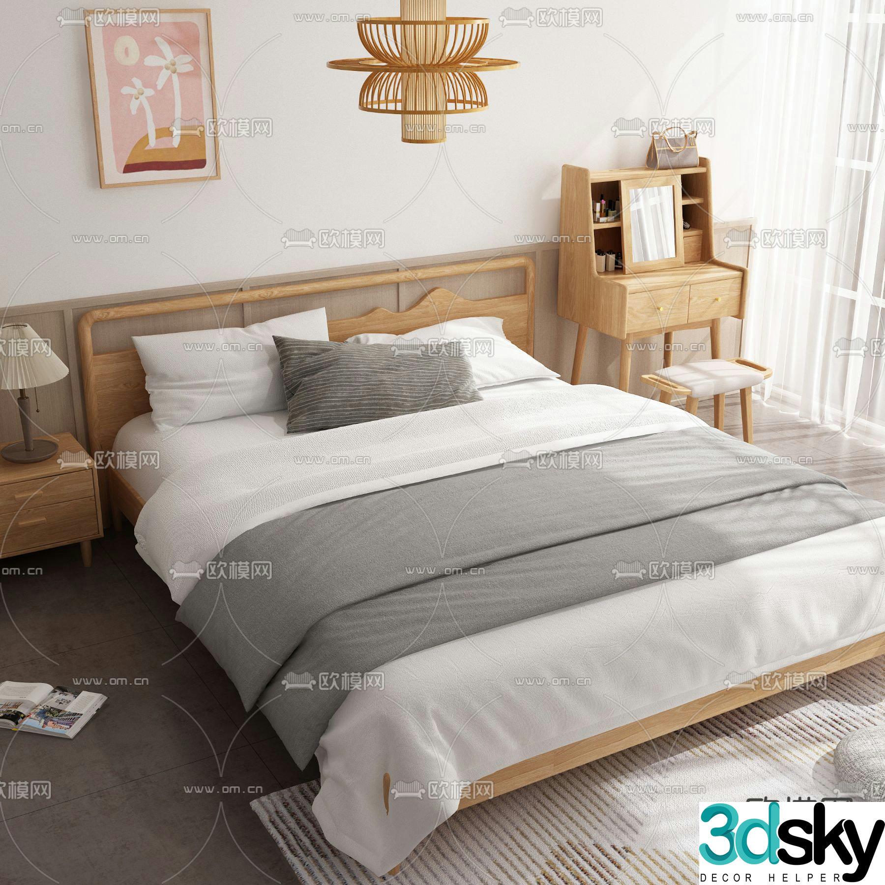 Wabi-sabi style B&B guest room 3D model