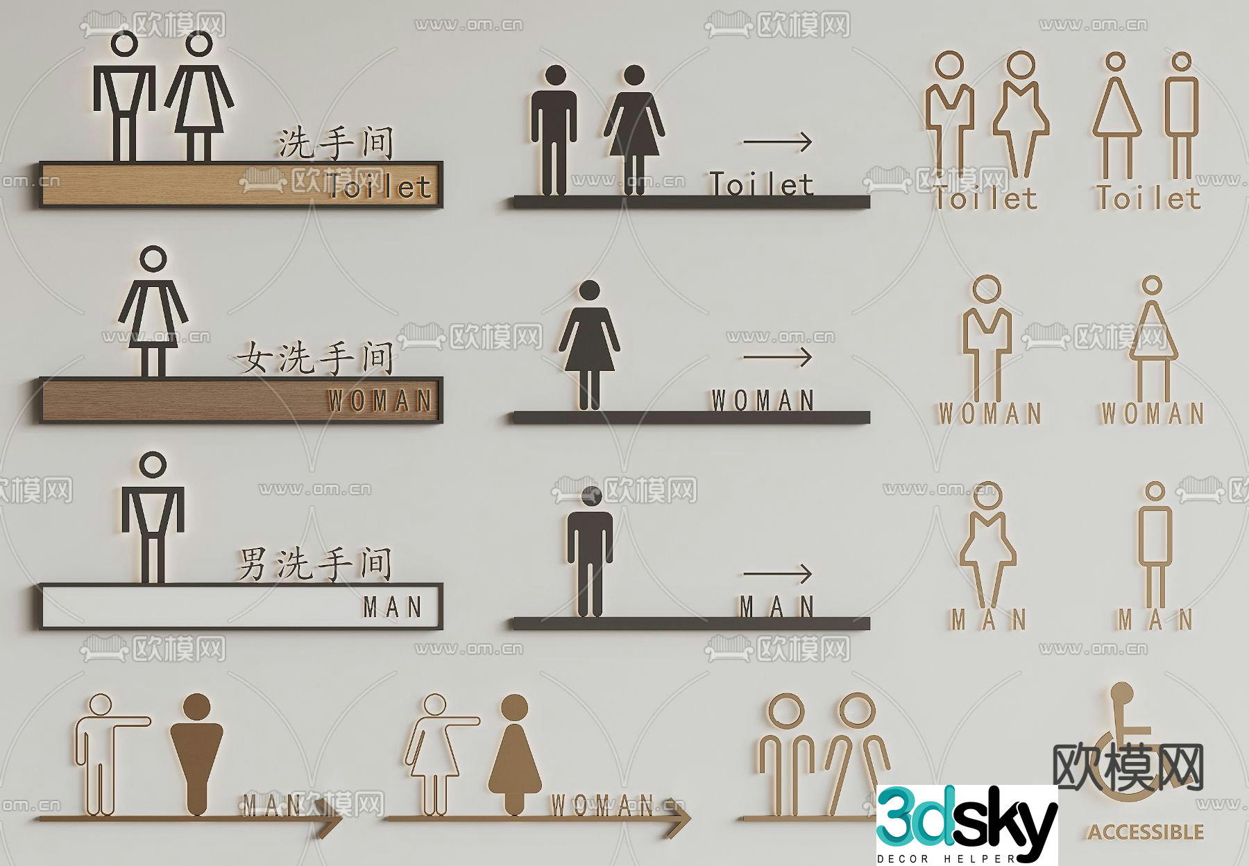 Bathroom signage guide sign signage 3d model