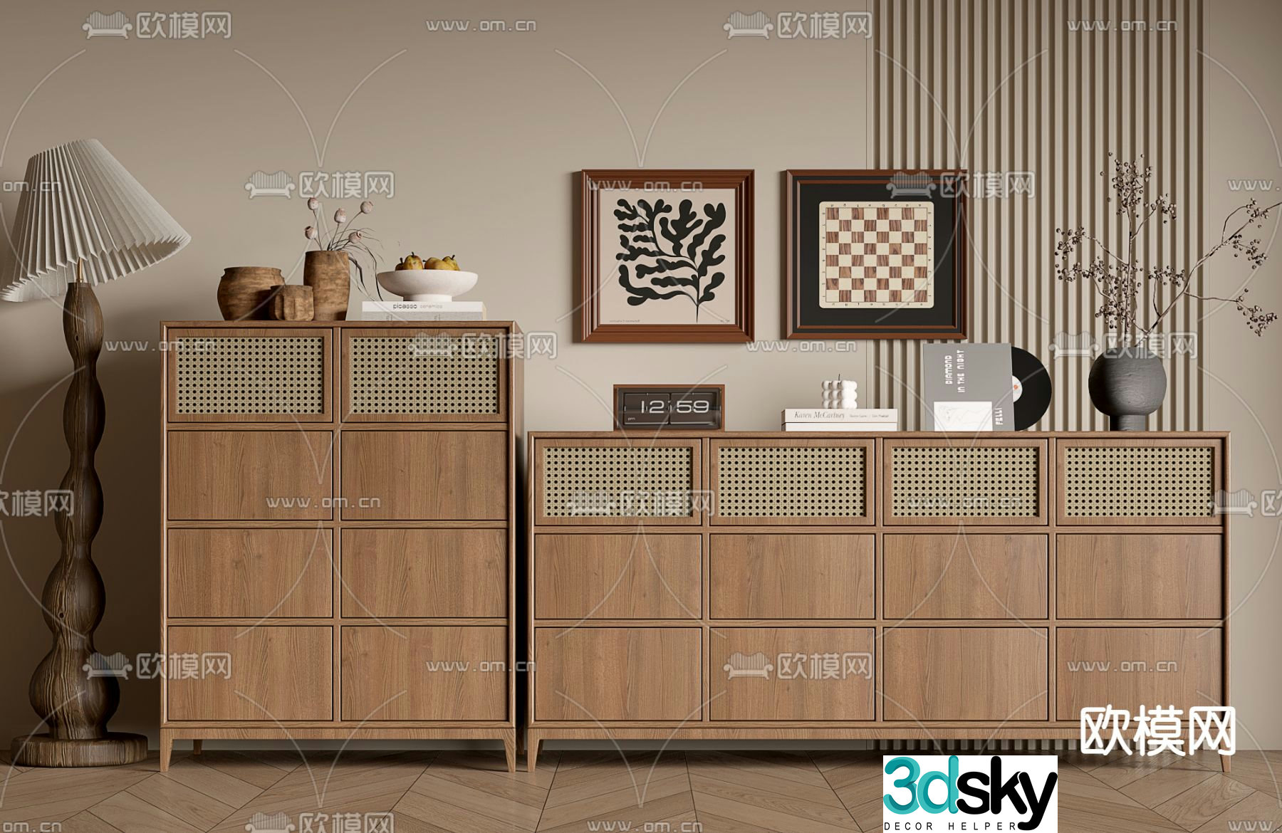 Middle-aged style side door cabinet side cabinet 3D model