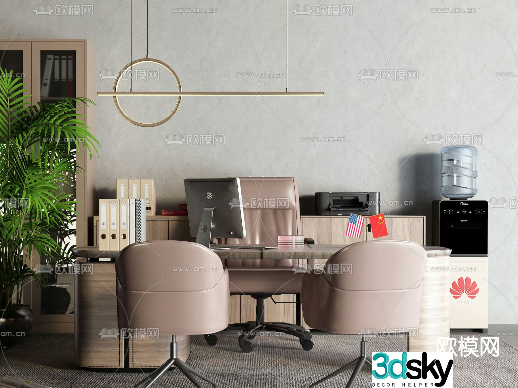 Modern office desk boss desk 3d model