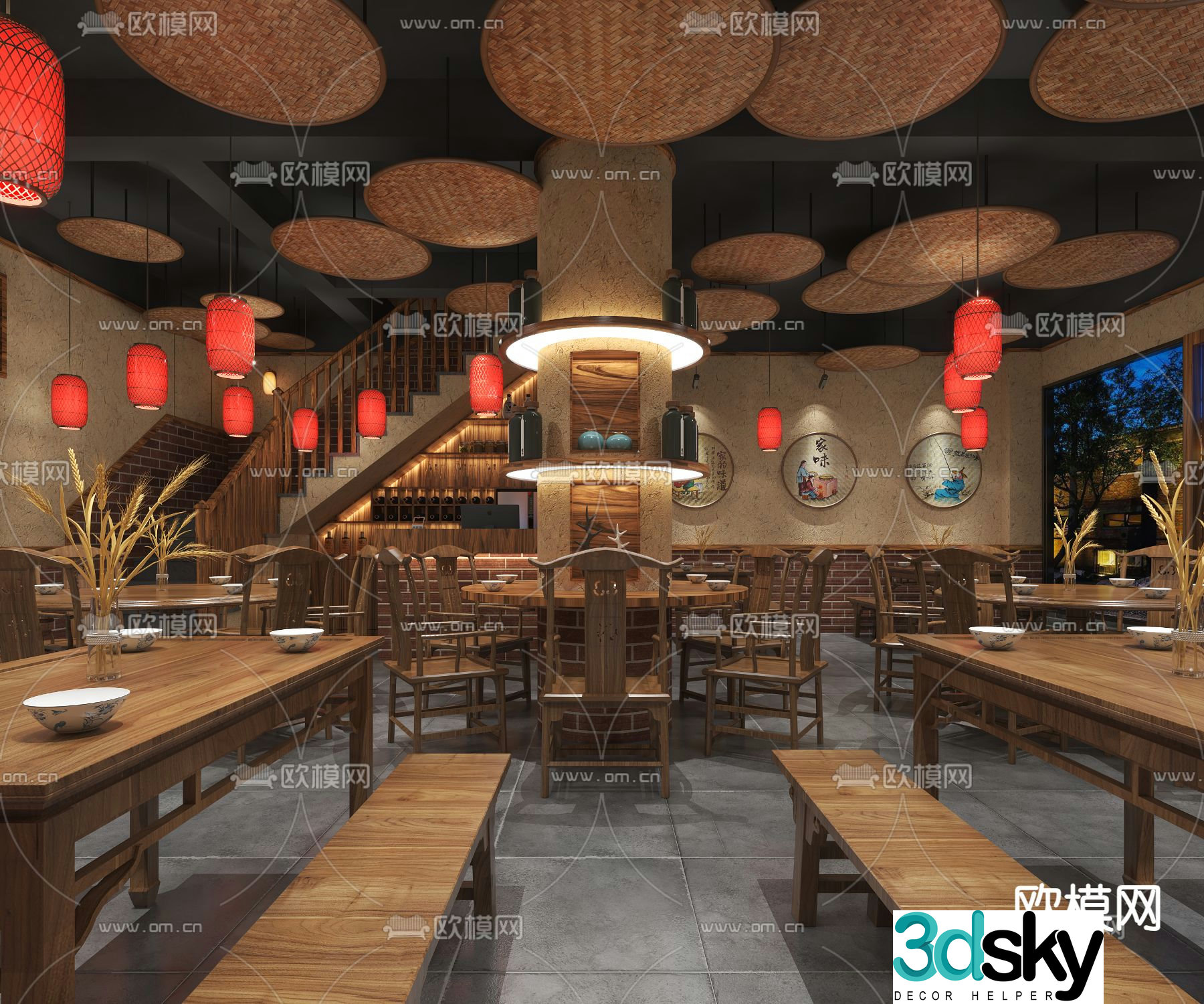 Chinese restaurant Hunan restaurant 3d model