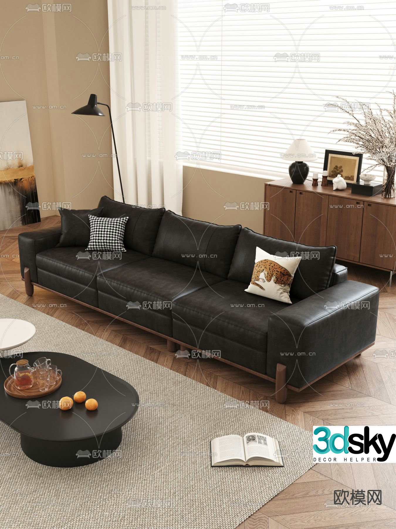 Three seater sofa leather sofa 3d model