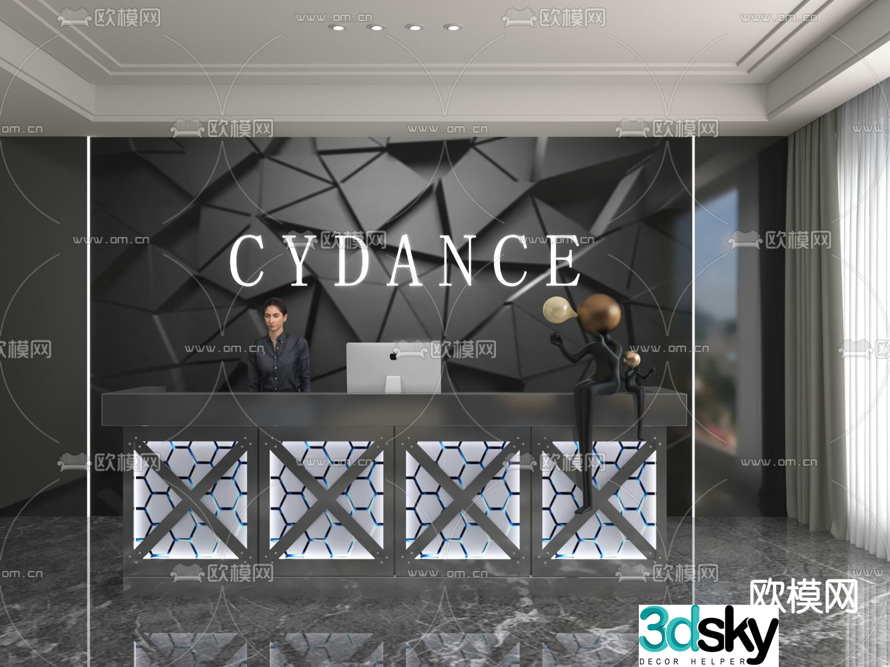 Modern front desk reception desk service desk 3d model