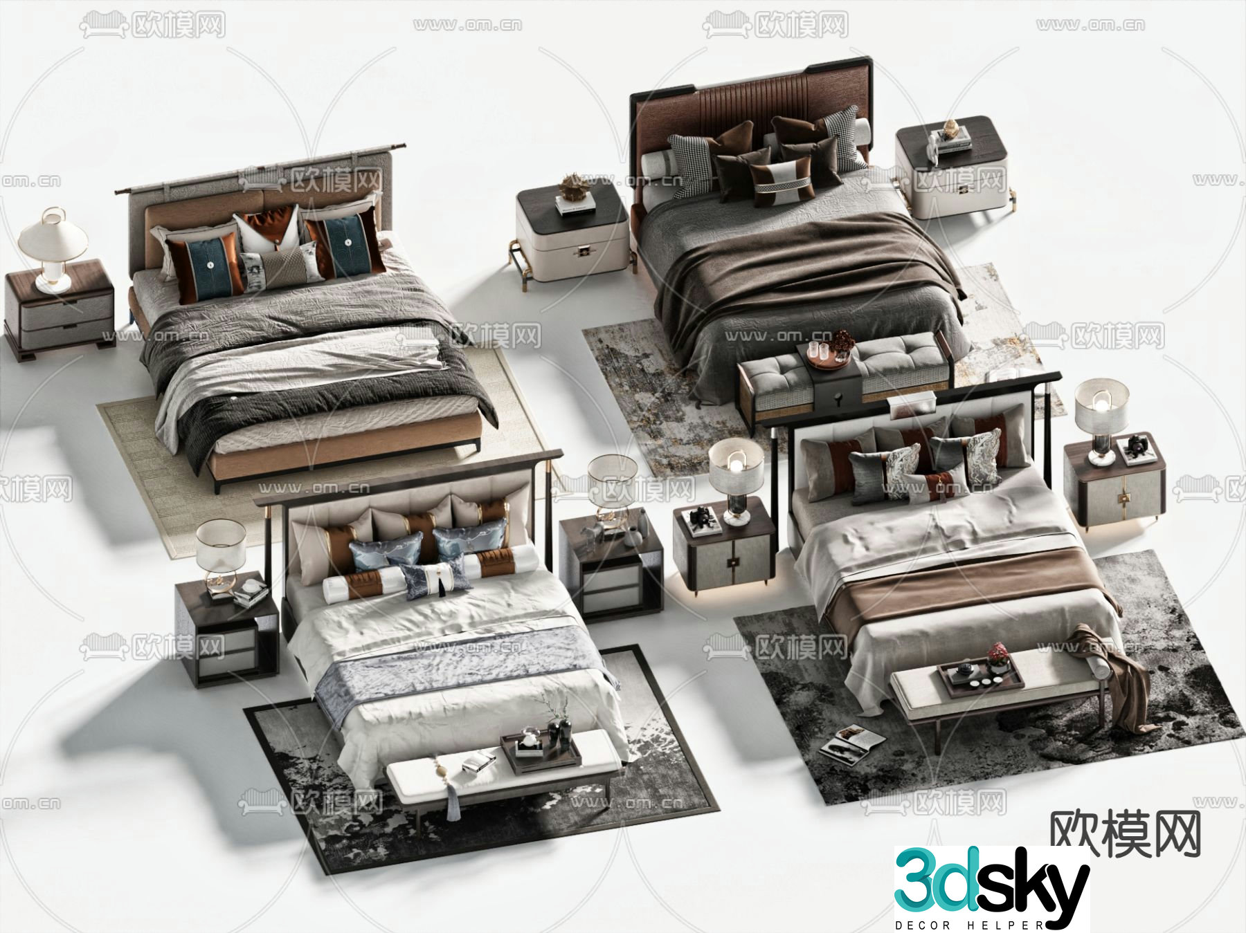 New Chinese style double bed 3d model