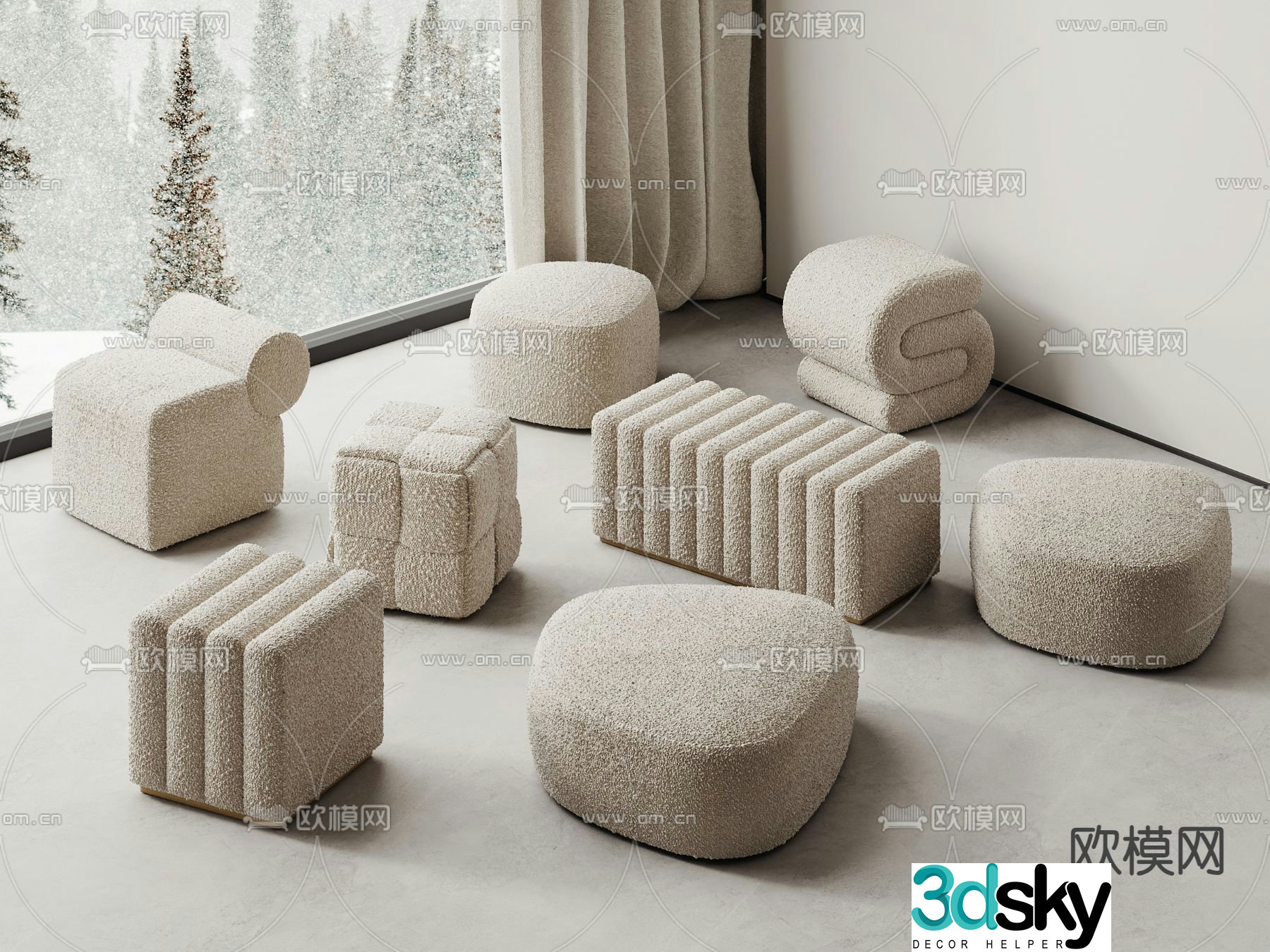 Cashmere cake stool sofa stool 3d model