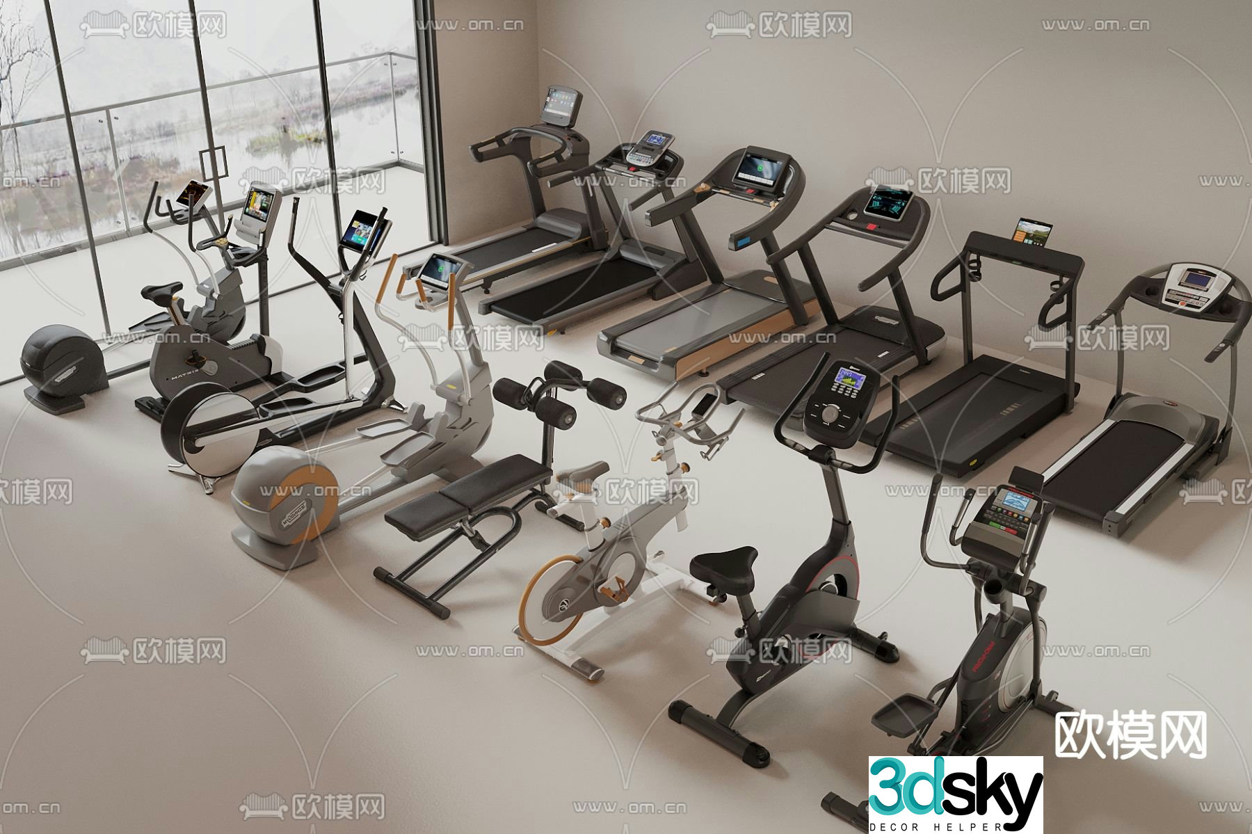 Fitness equipment treadmill elliptical machine 3d model