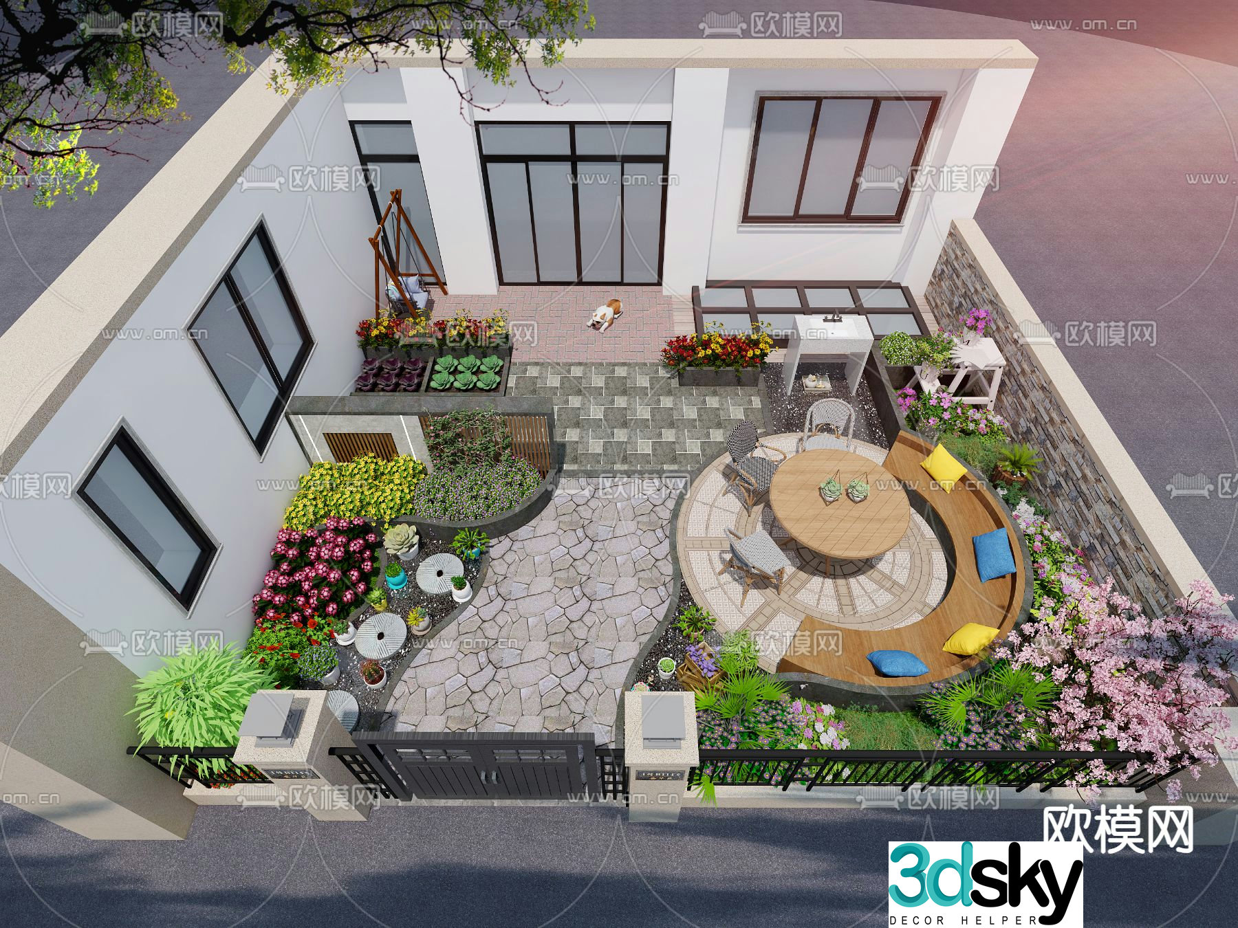 Villa courtyard garden 3d model
