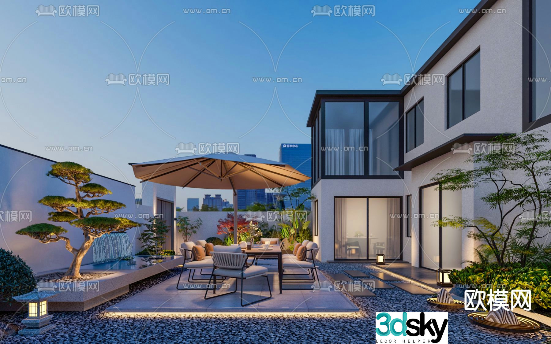 Modern balcony terrace roof garden 3d model
