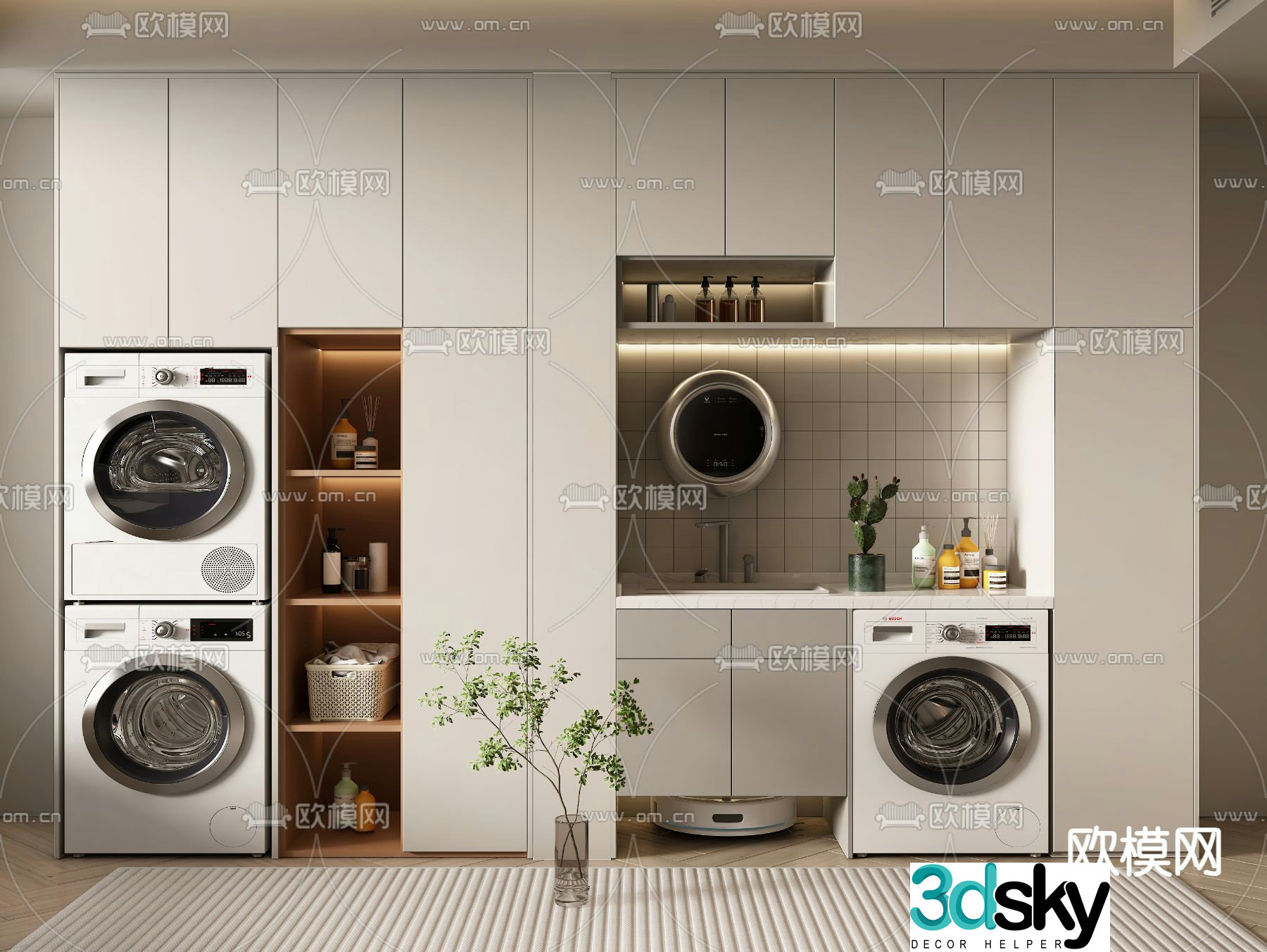 Balcony cabinet washing machine cabinet 3d model