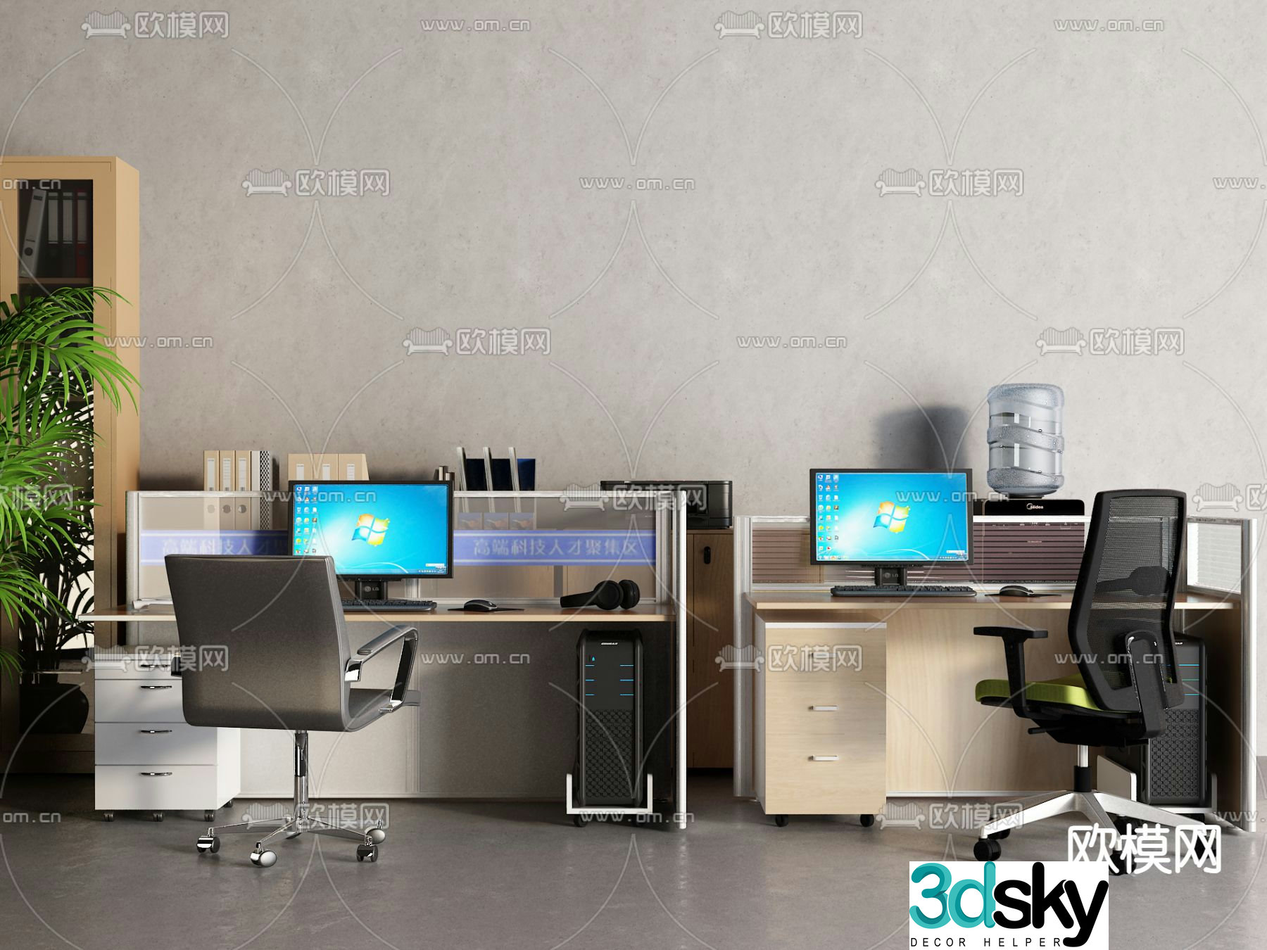 Office desk and chair position workstation 3d model