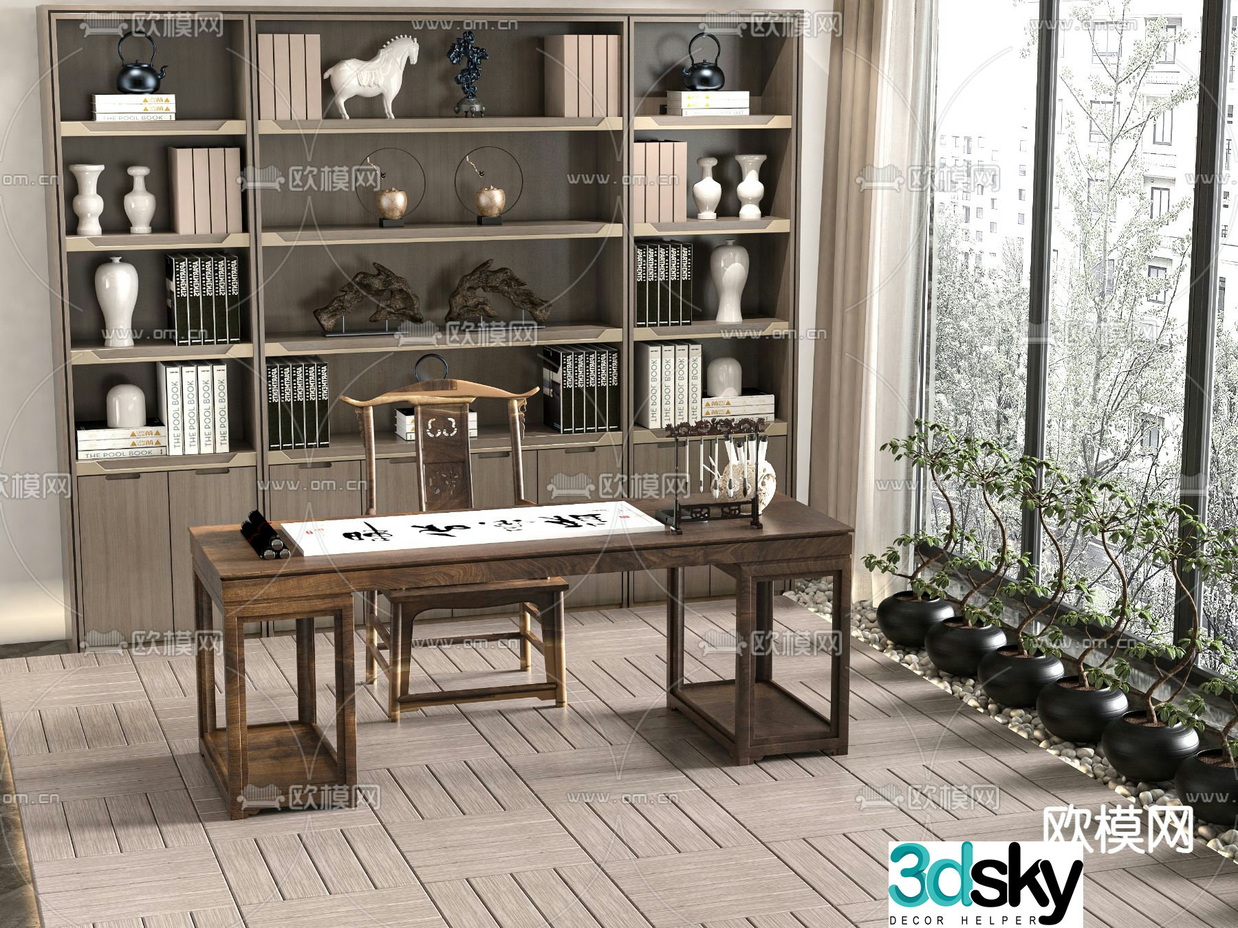 Chinese desk writing desk calligraphy and painting table 3d model