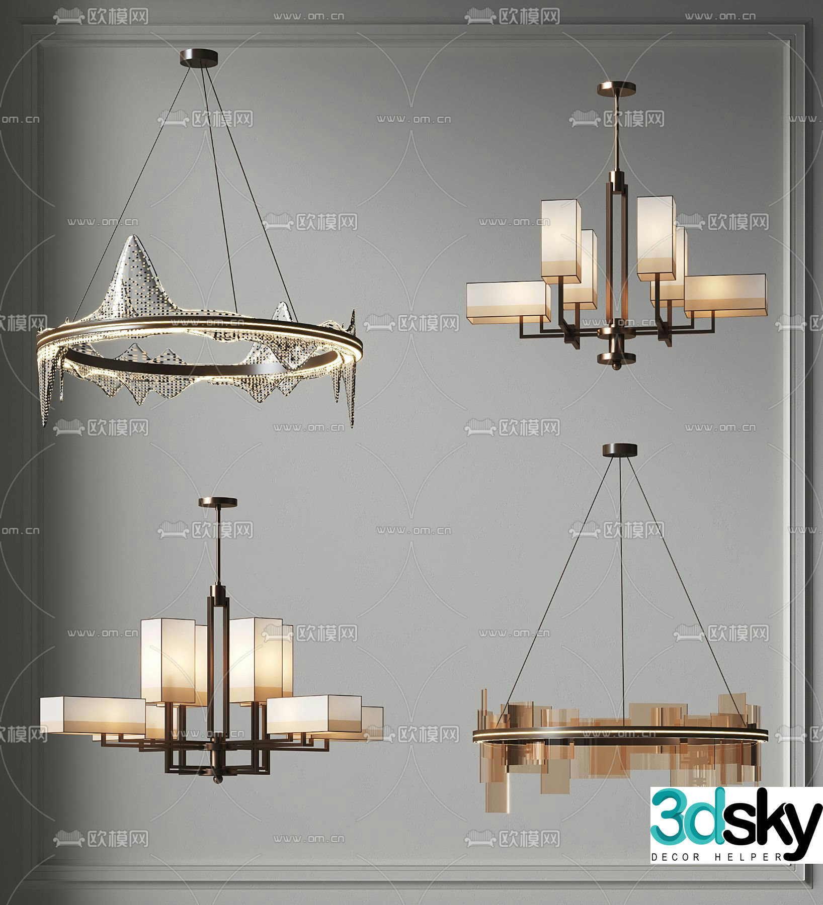 New Chinese style chandelier 3d model
