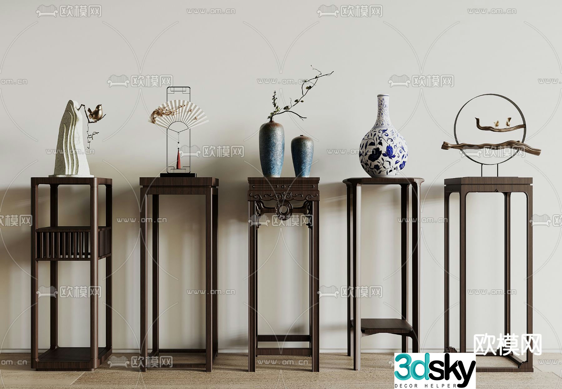 New Chinese style flower table ornaments 3d model