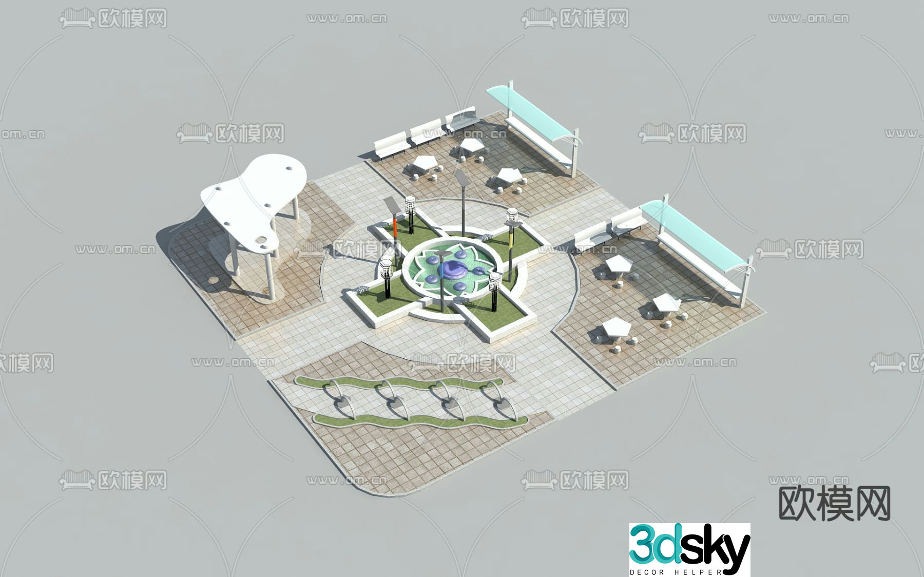 Square landscape park landscape 3d model