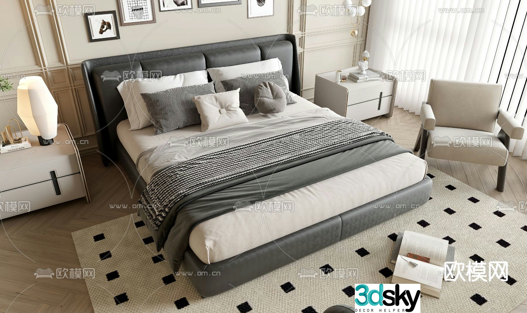 Modern double bed 3d model