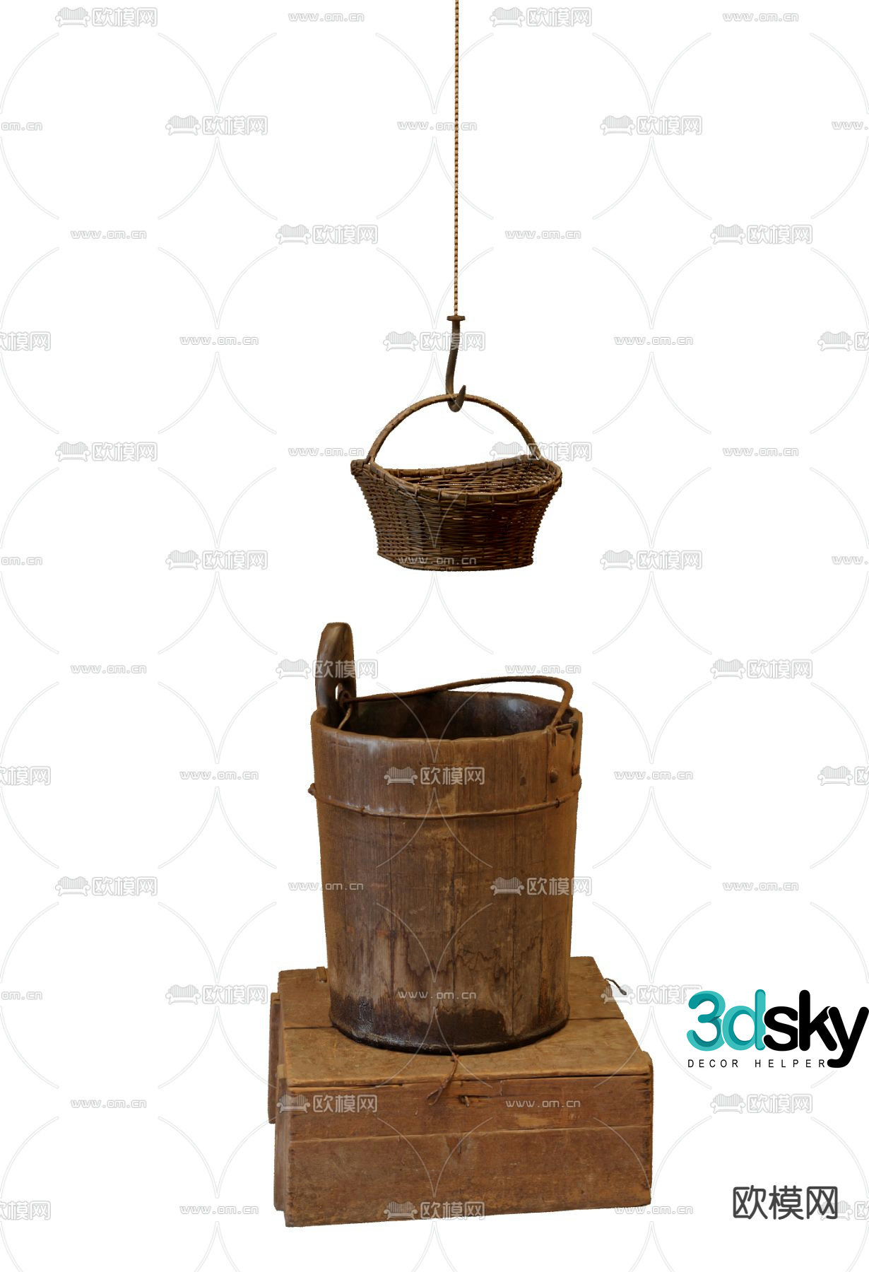 Farm tools bucket well 3d model