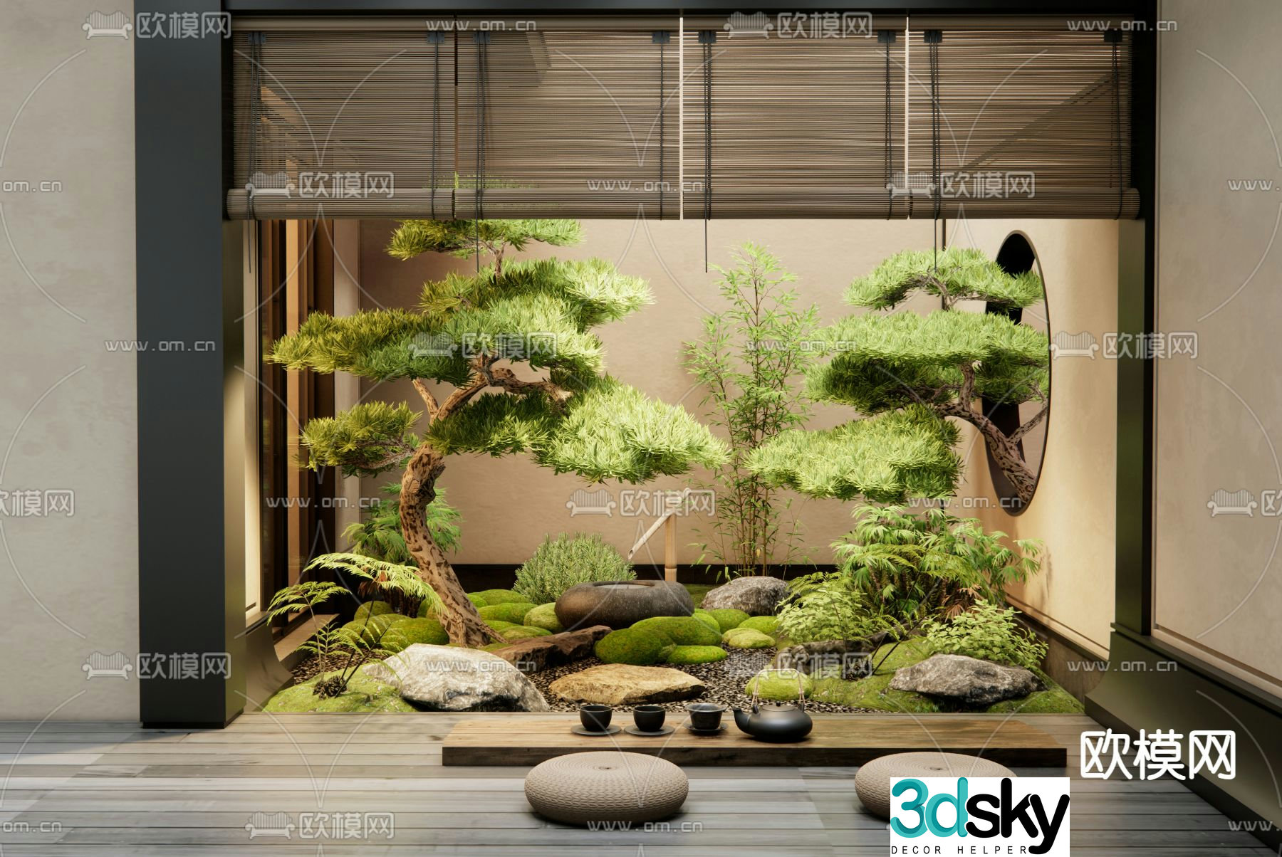 New Chinese style courtyard landscape plant pile 3D model