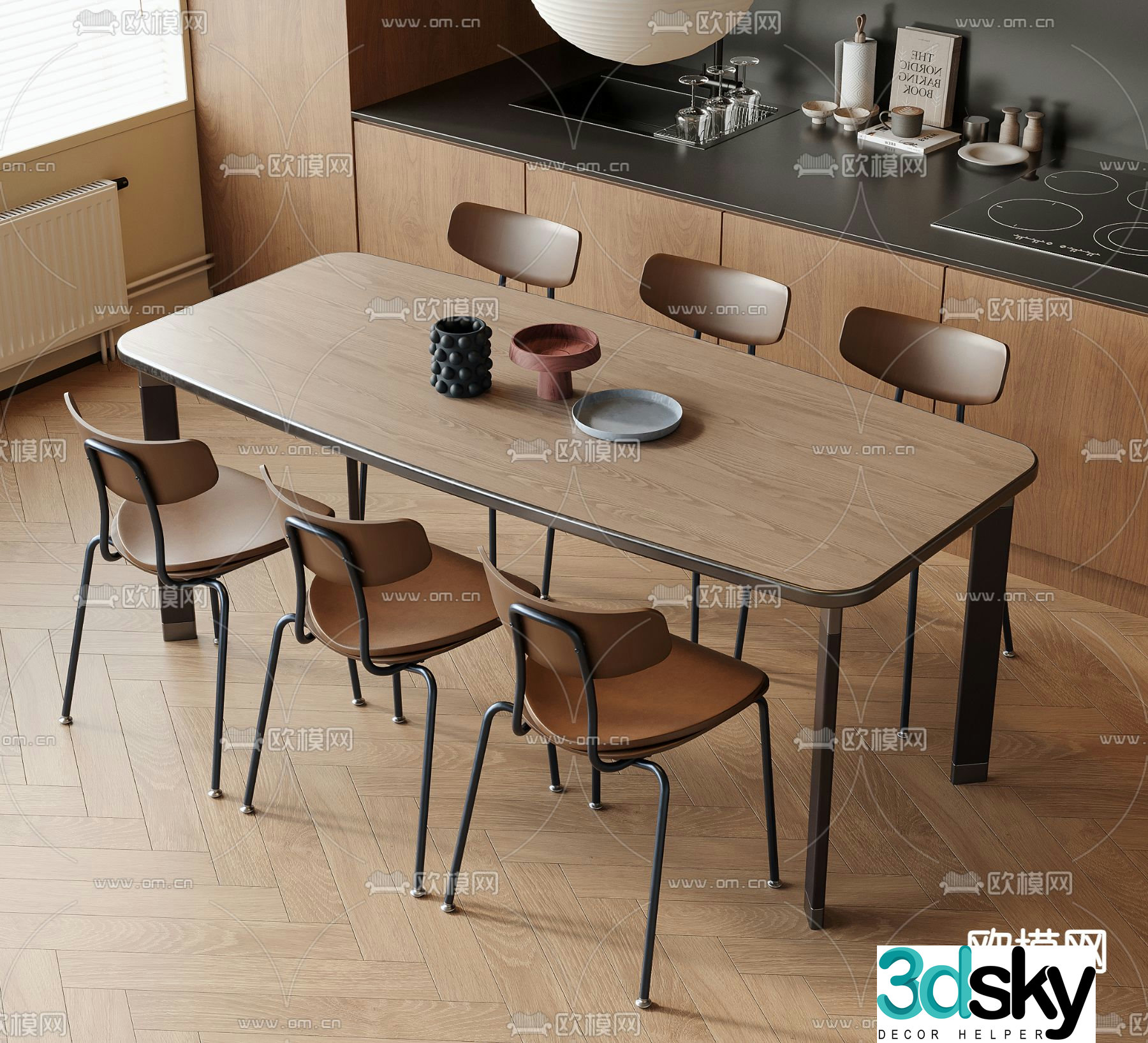 Medium style dining table and chair 3D model