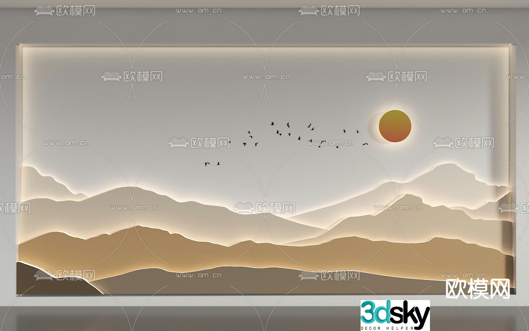 New Chinese style background wall landscape background 3d model