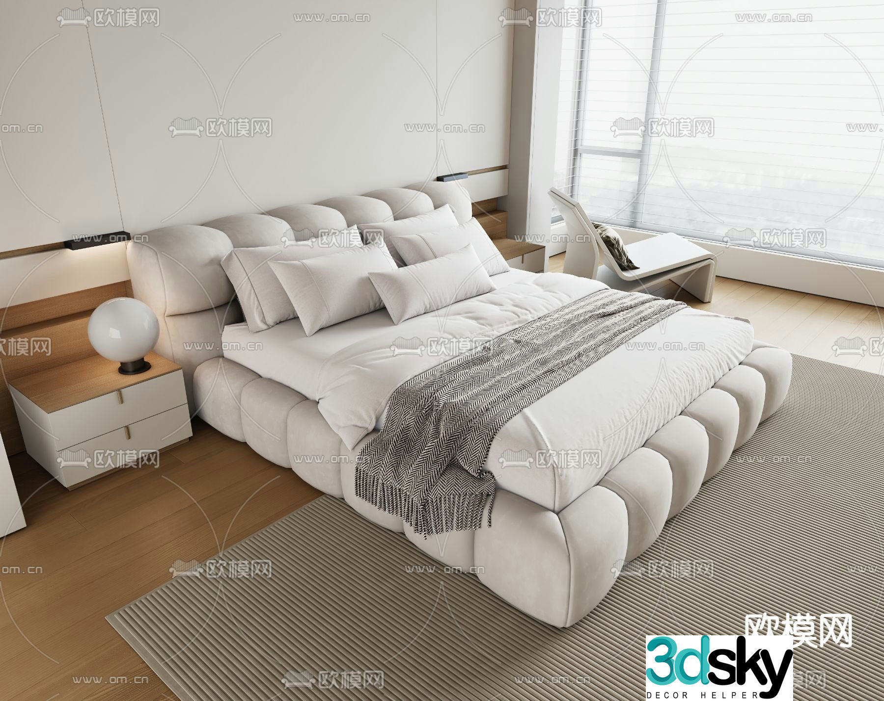 Fabric double bed 3d model