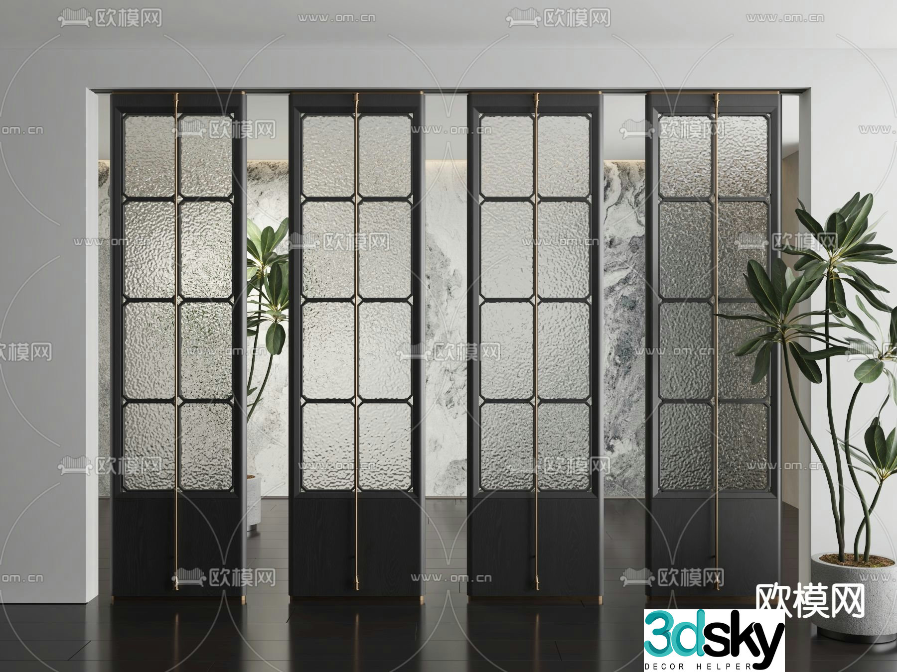 New Chinese style glass partition 3D model
