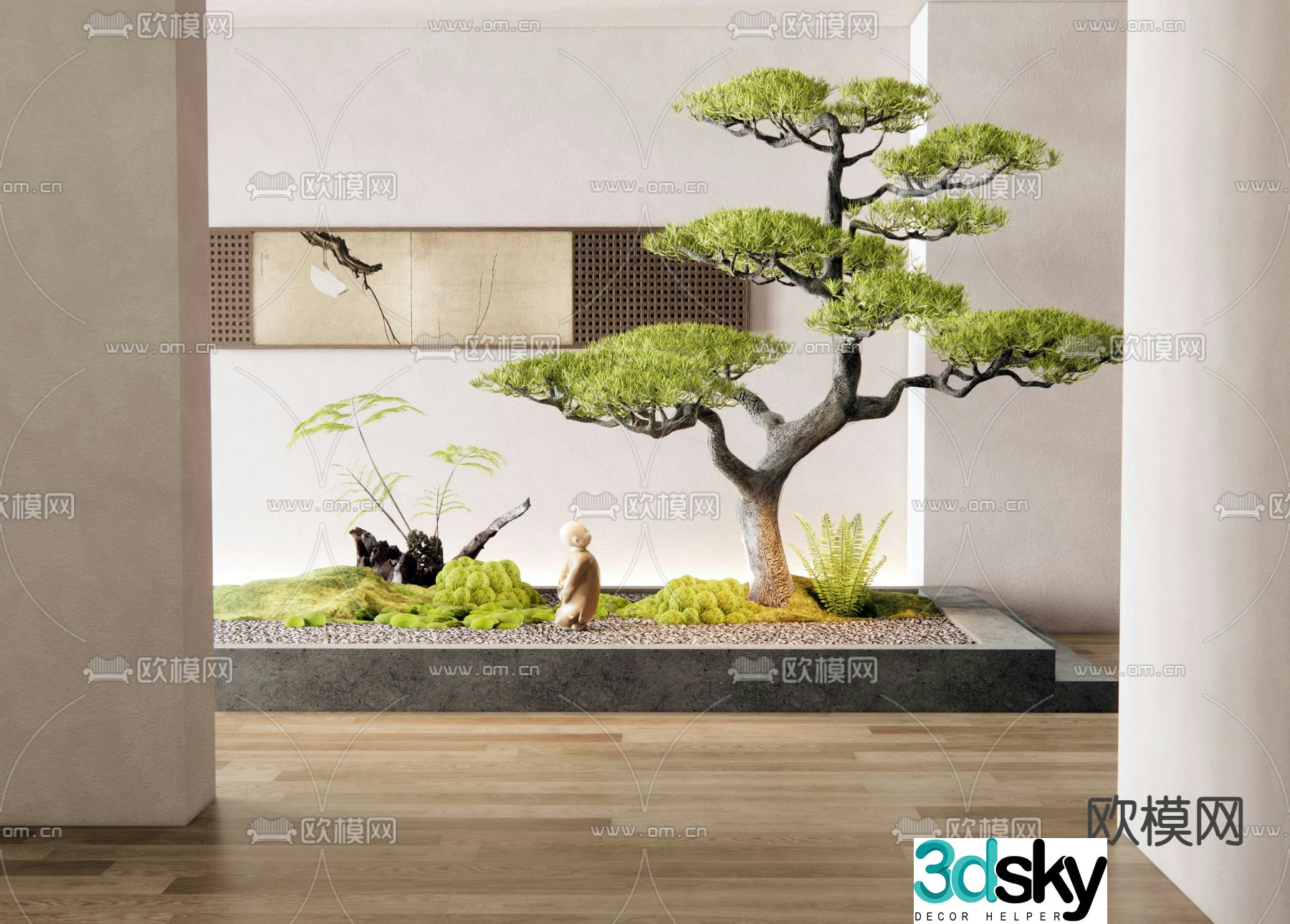New Chinese style indoor plant landscaping courtyard sketch 3D model