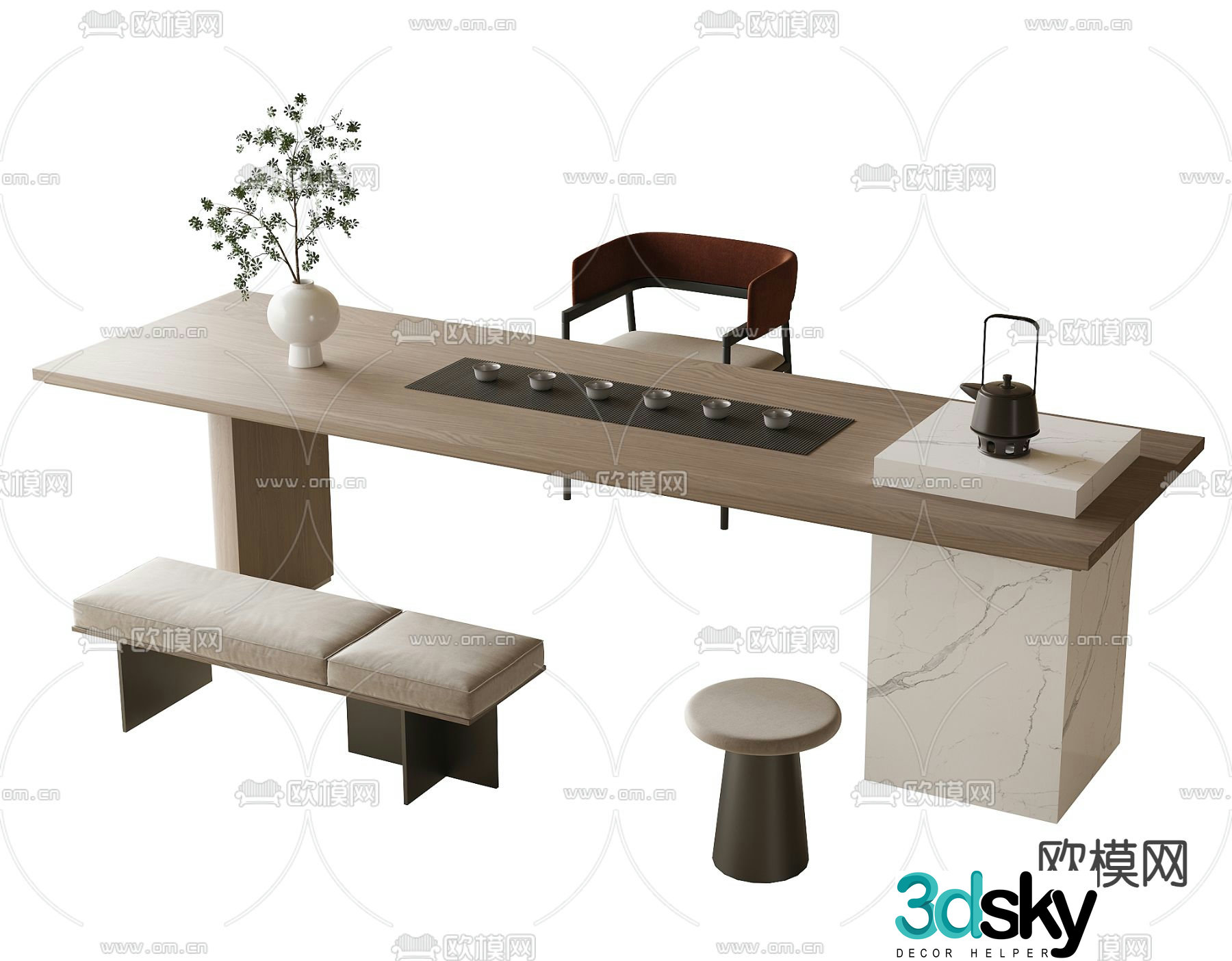 Modern tea table and chairs 3d model