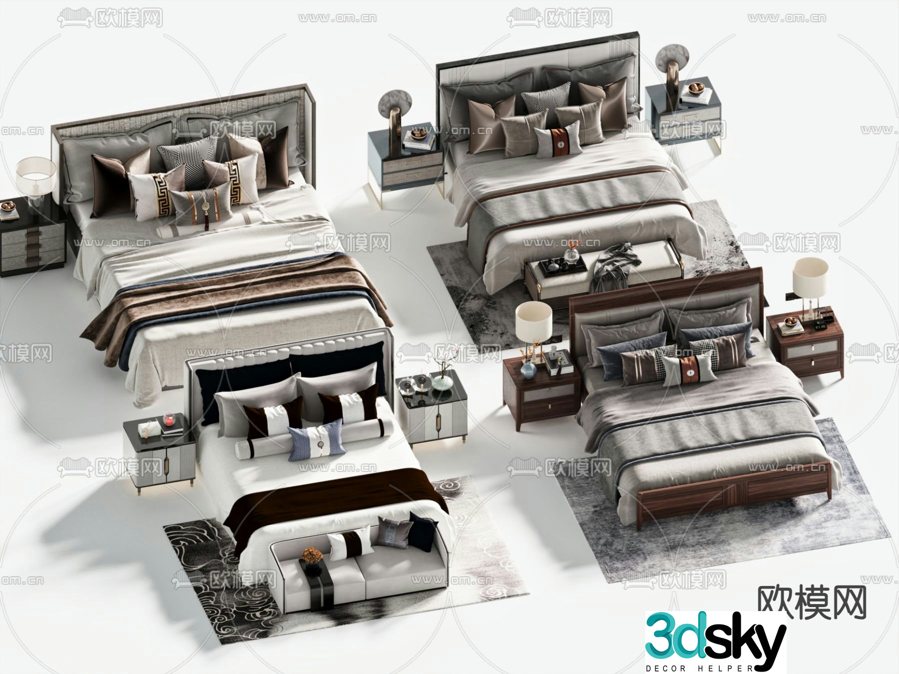 New Chinese style double bed 3d model