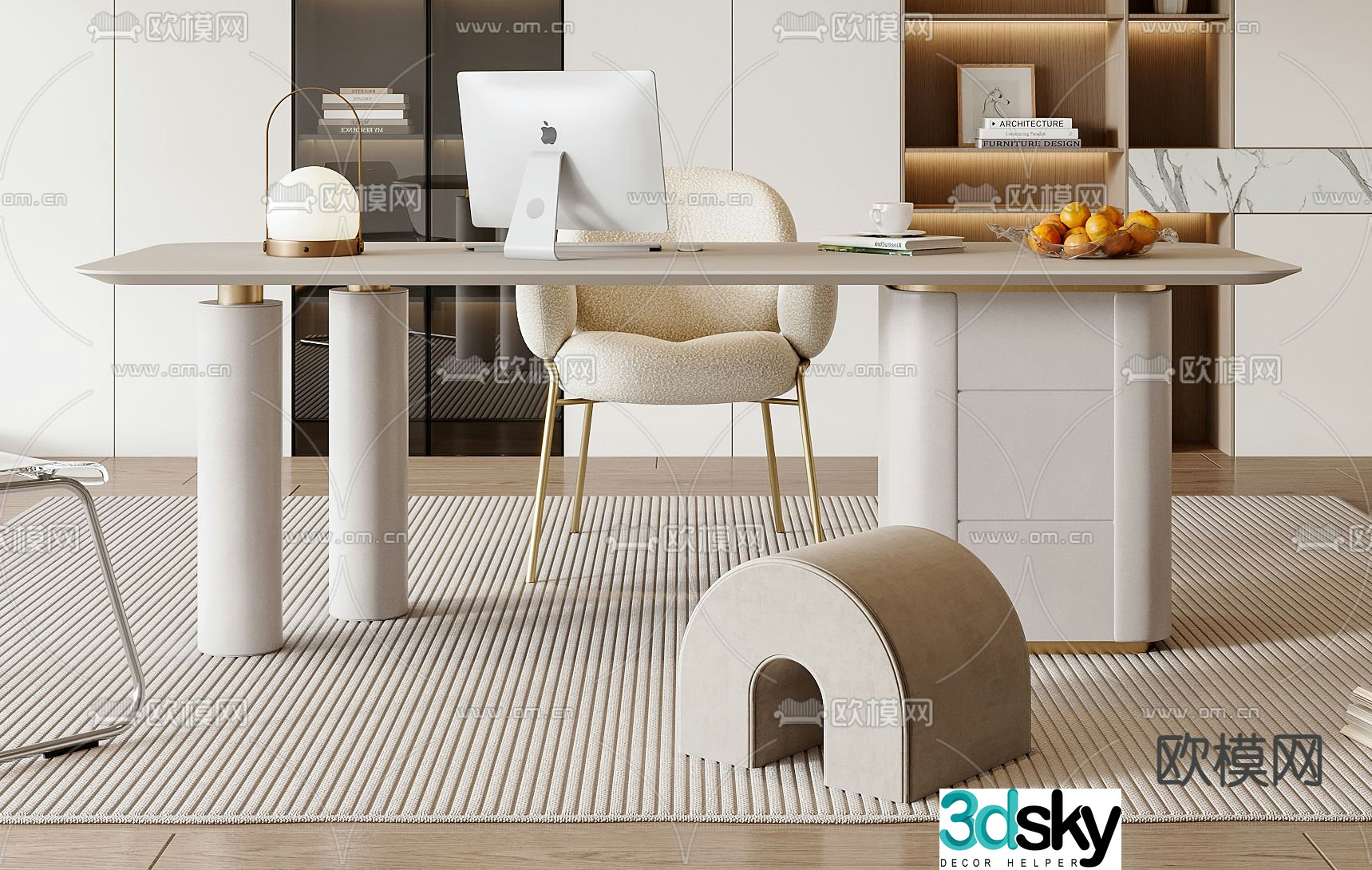 Cream style desk chair 3d model