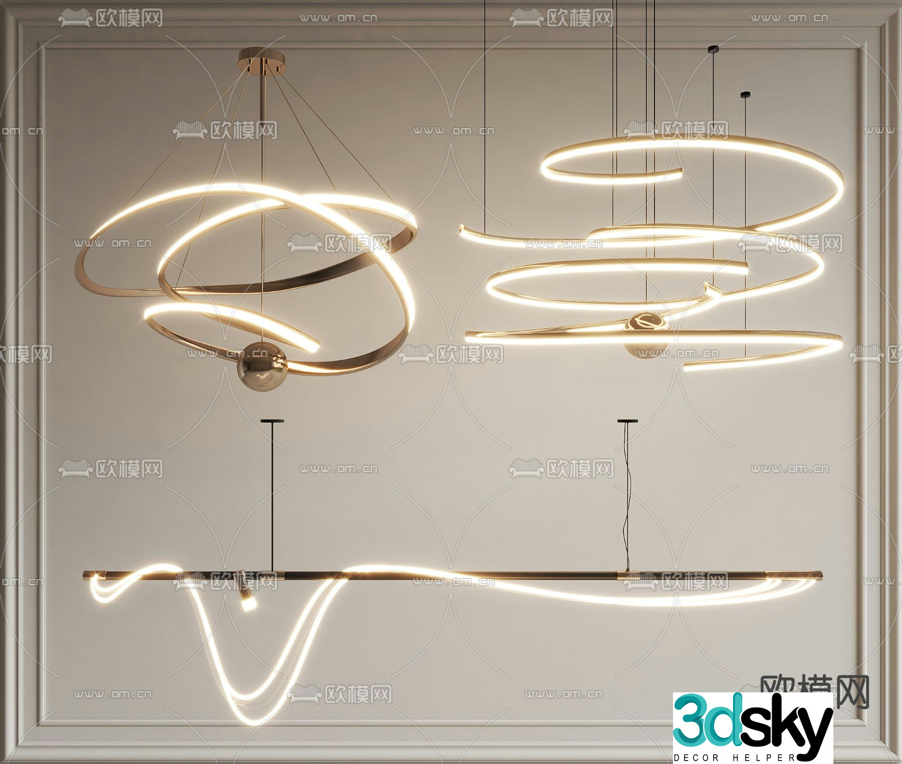 Hall chandelier straight chandelier ring chandelier 3D model