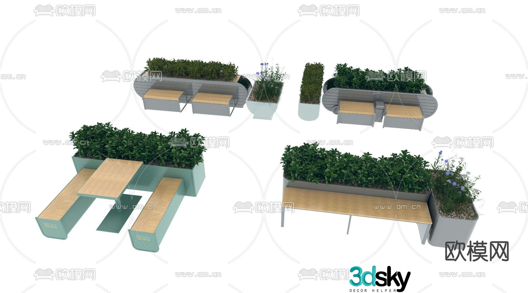 Modern flower box seat landscape sketch 3D model