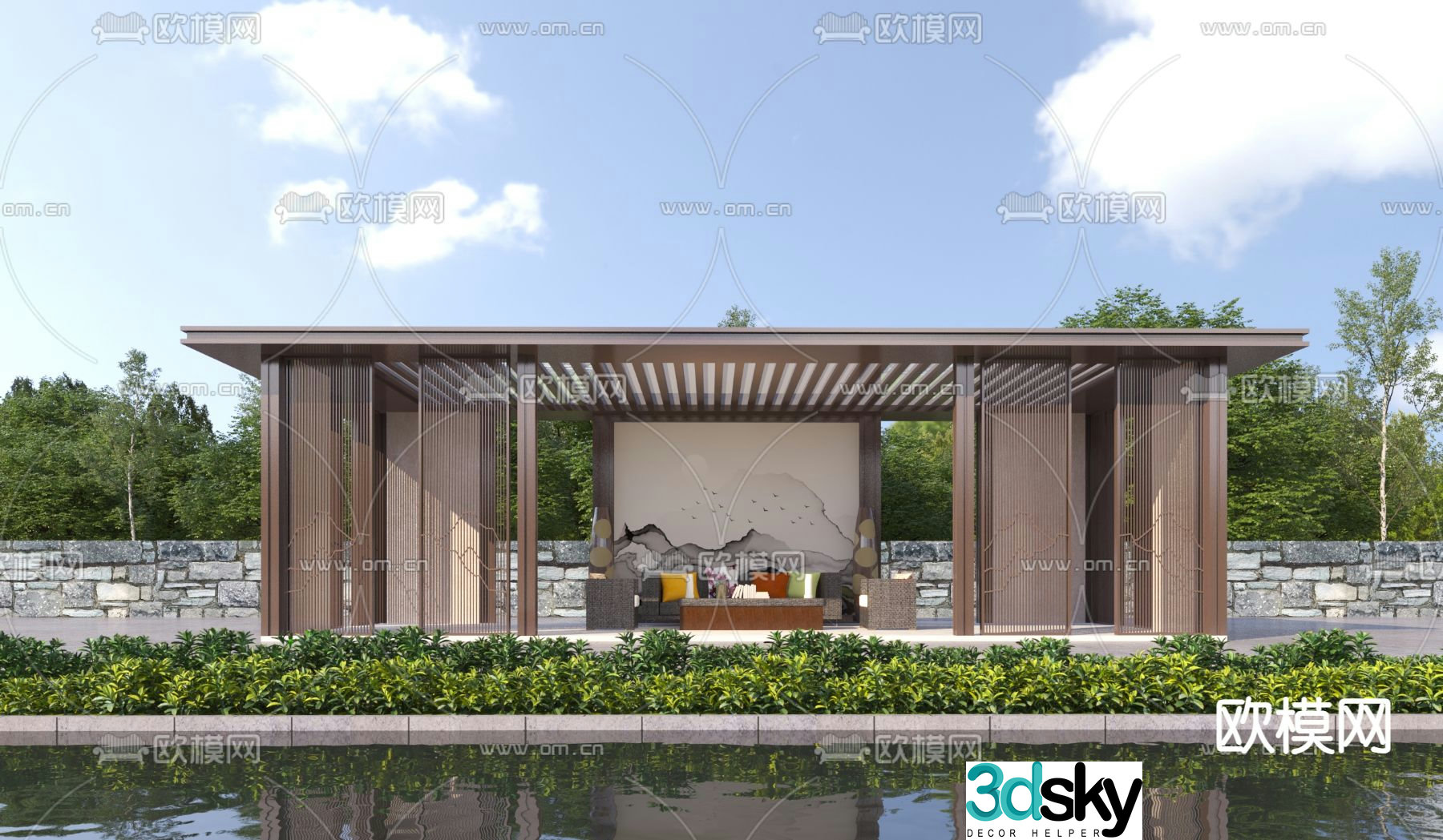 New Chinese landscape pavilion 3D model
