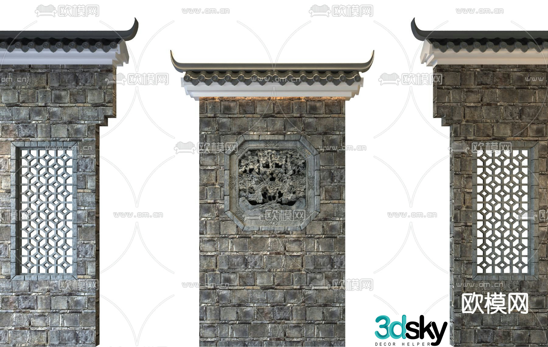 Hui style horse head wall courtyard wall landscape wall 3d model