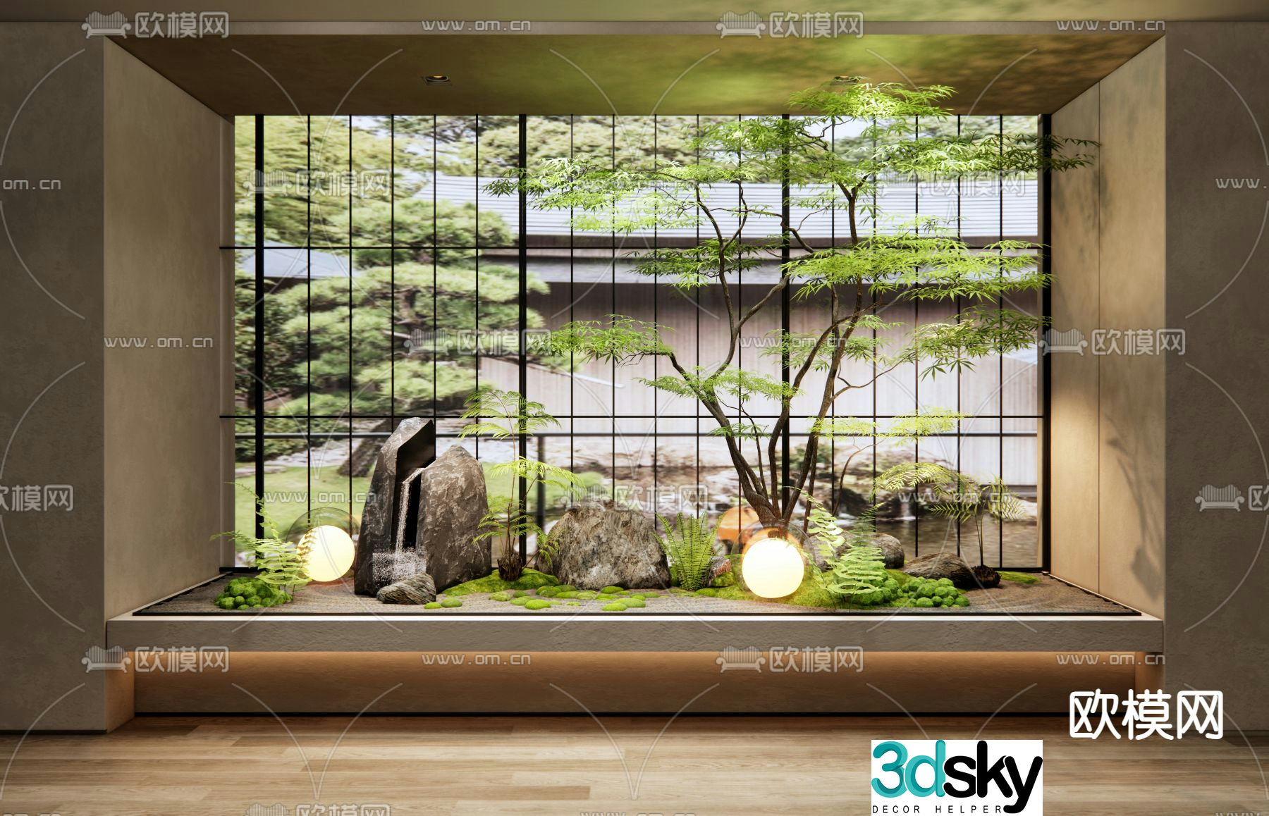 New Chinese style indoor courtyard sketch entrance landscaping 3D model