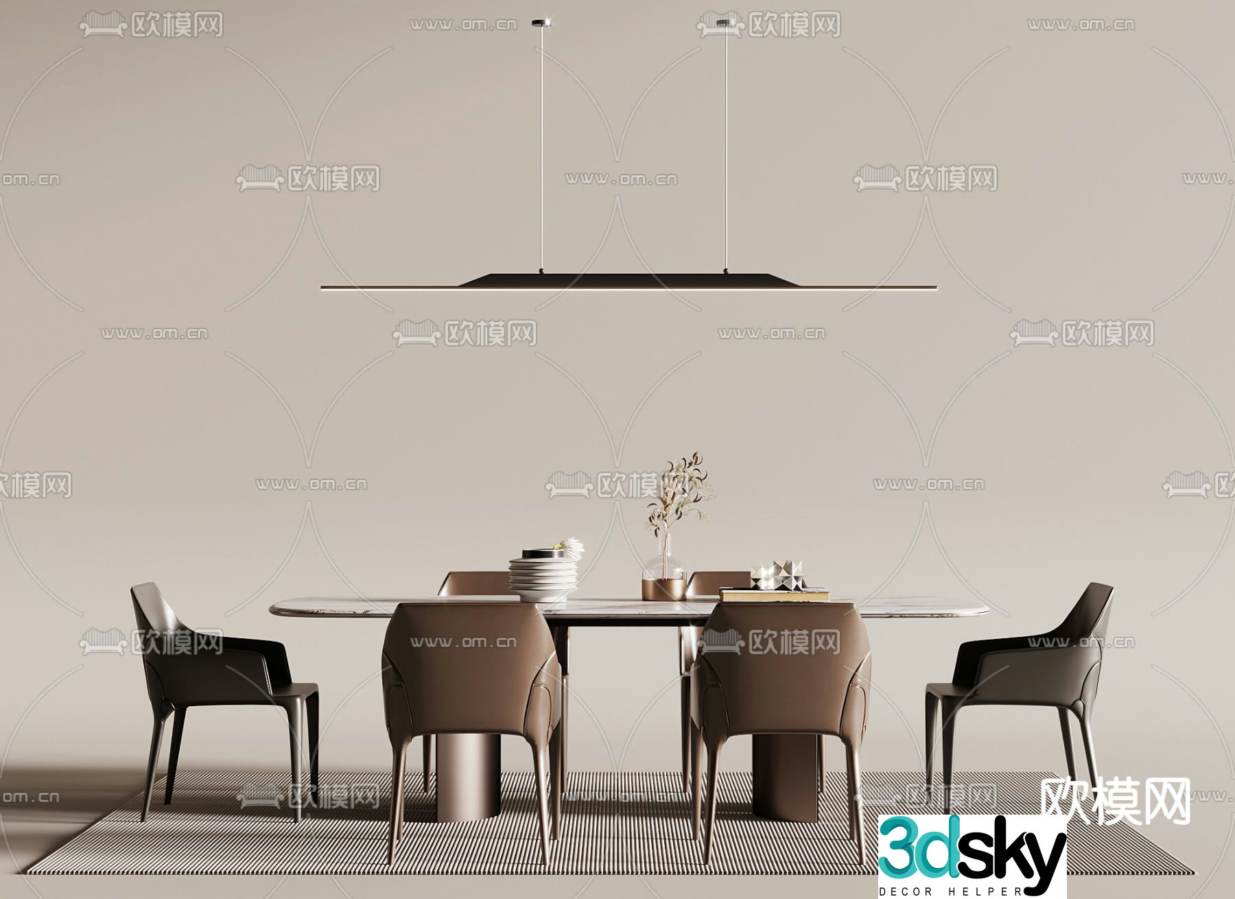 Modern dining table and chairs 3d model