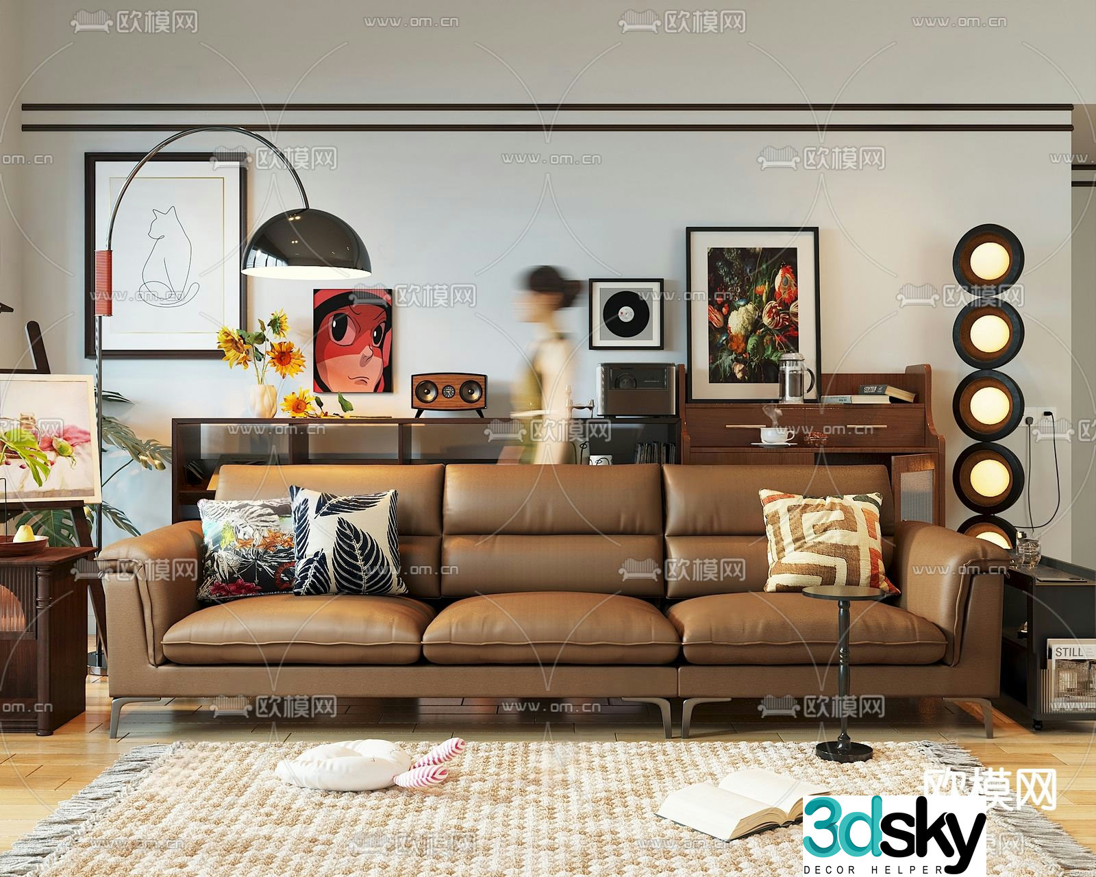 Three seater sofa leather sofa 3d model