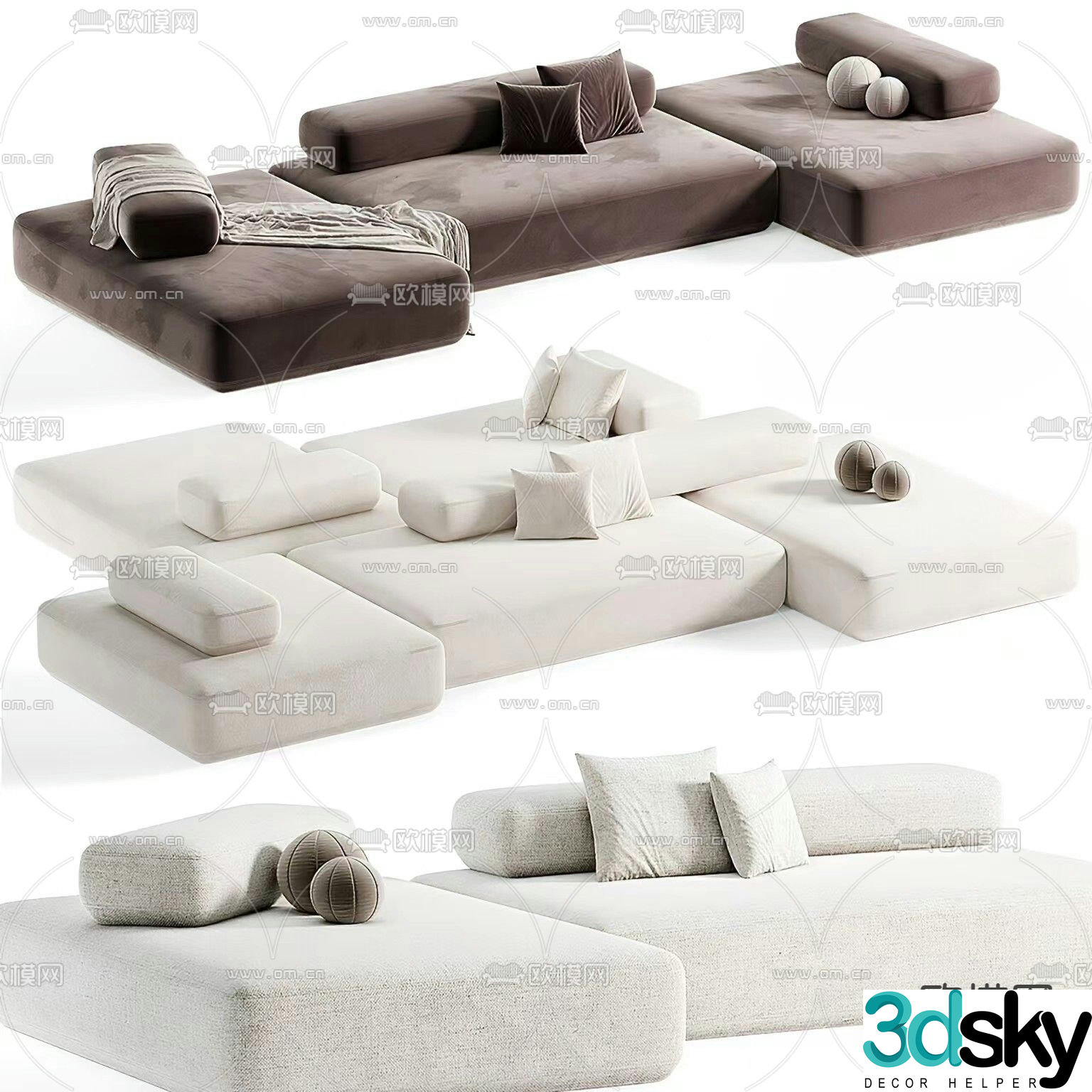 Modern multi-seater sofa 3d model