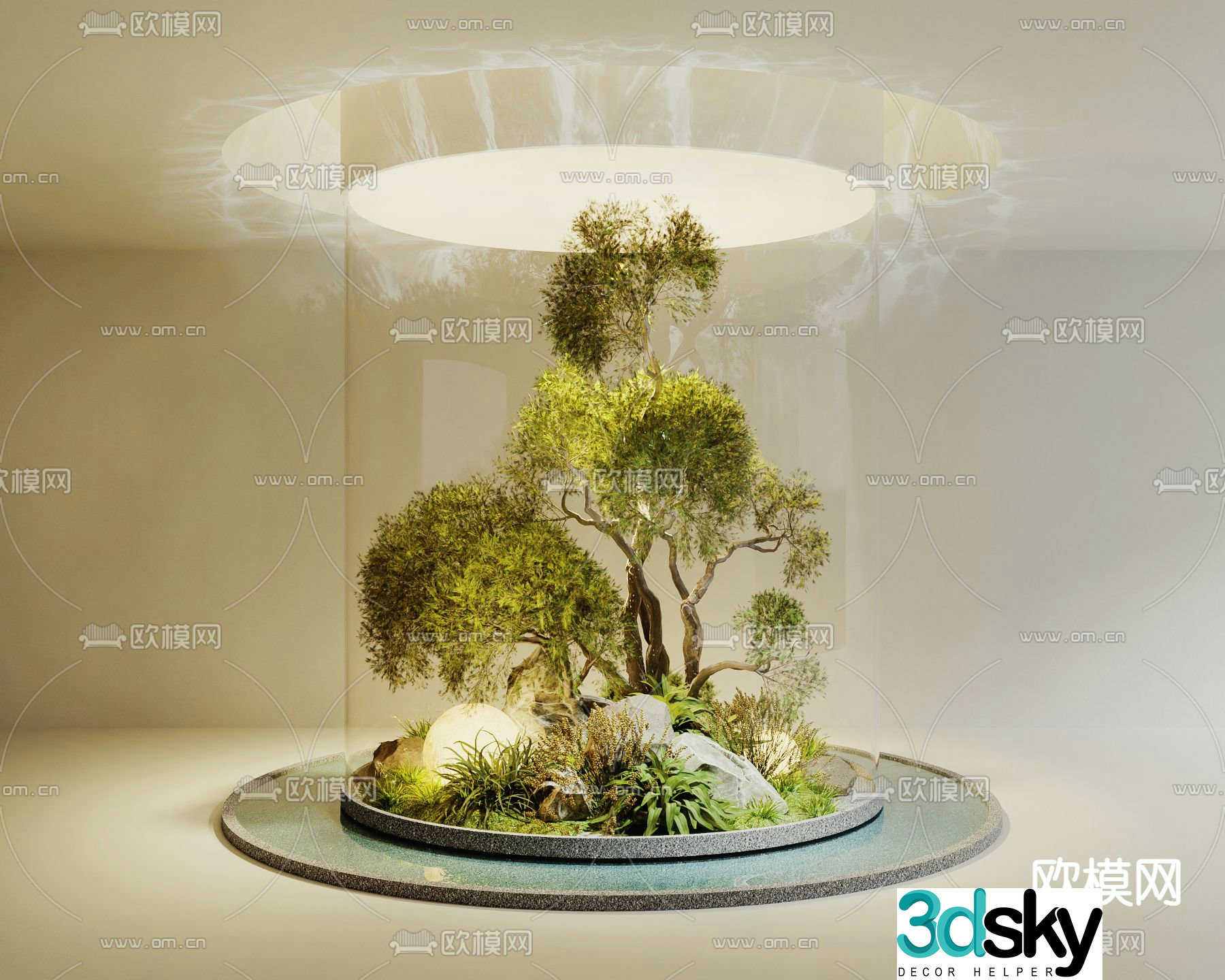 Indoor landscaping glass landscape plant pile 3d model