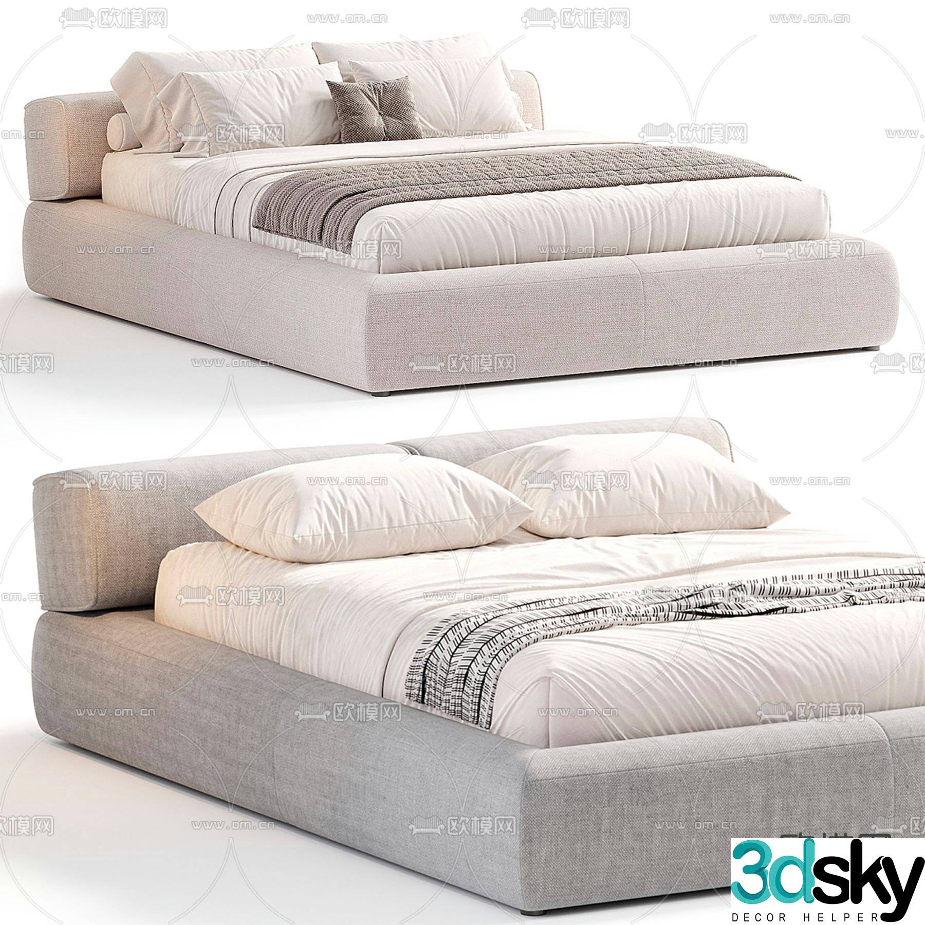 Undomus modern fabric double bed 3d model