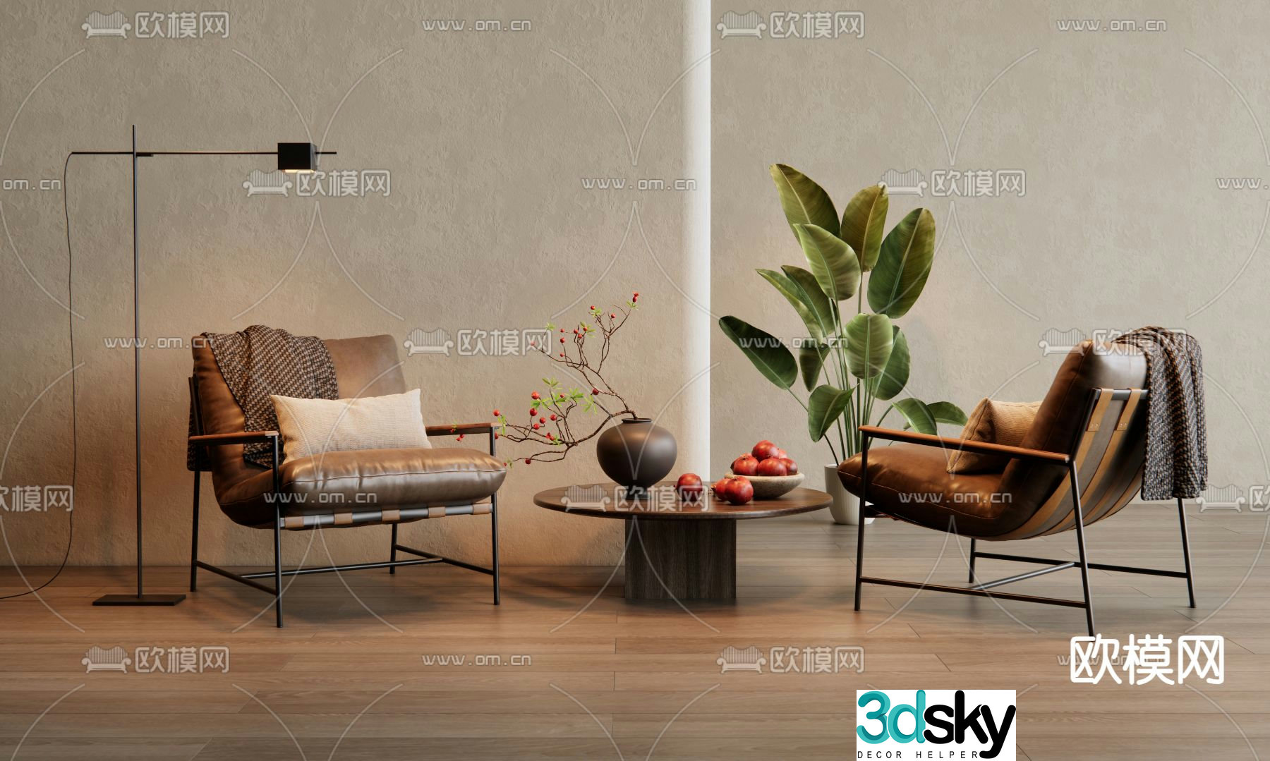 Leather sofa chair leisure chair table 3d model