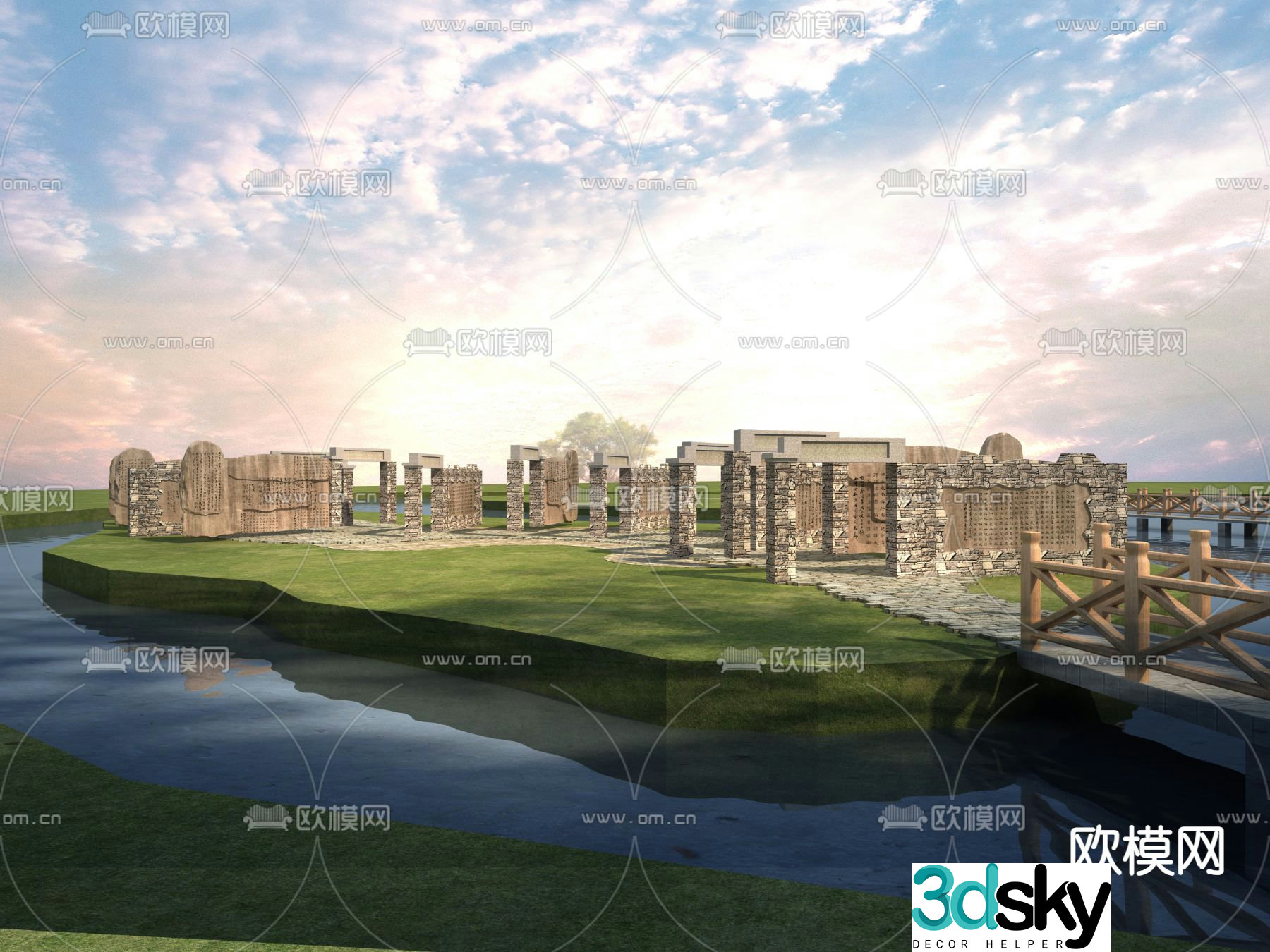Chinese style wall landscape scenic spot 3D model