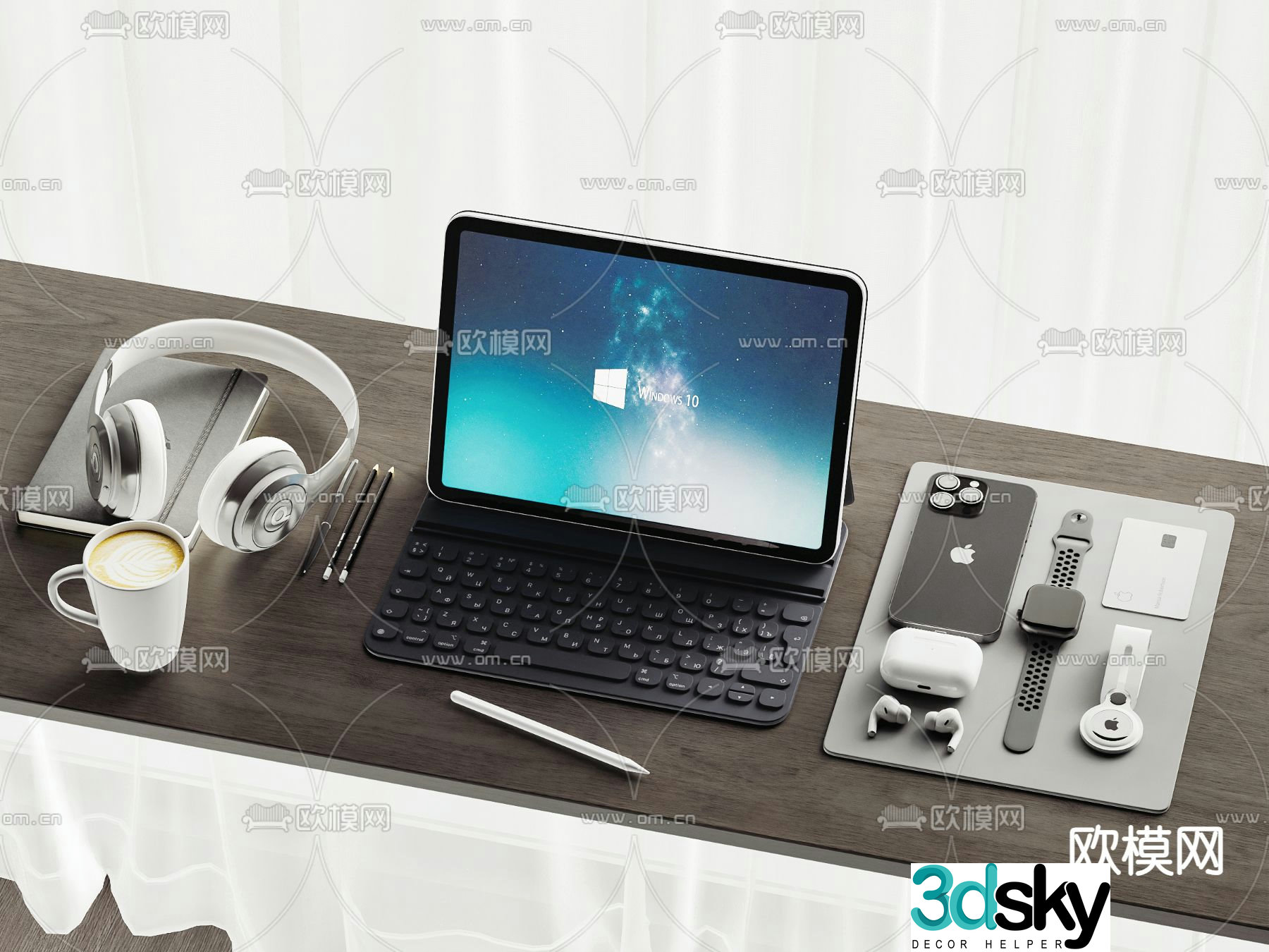 Tablet iPad Headphones Mobile Phone Office Supplies 3d model