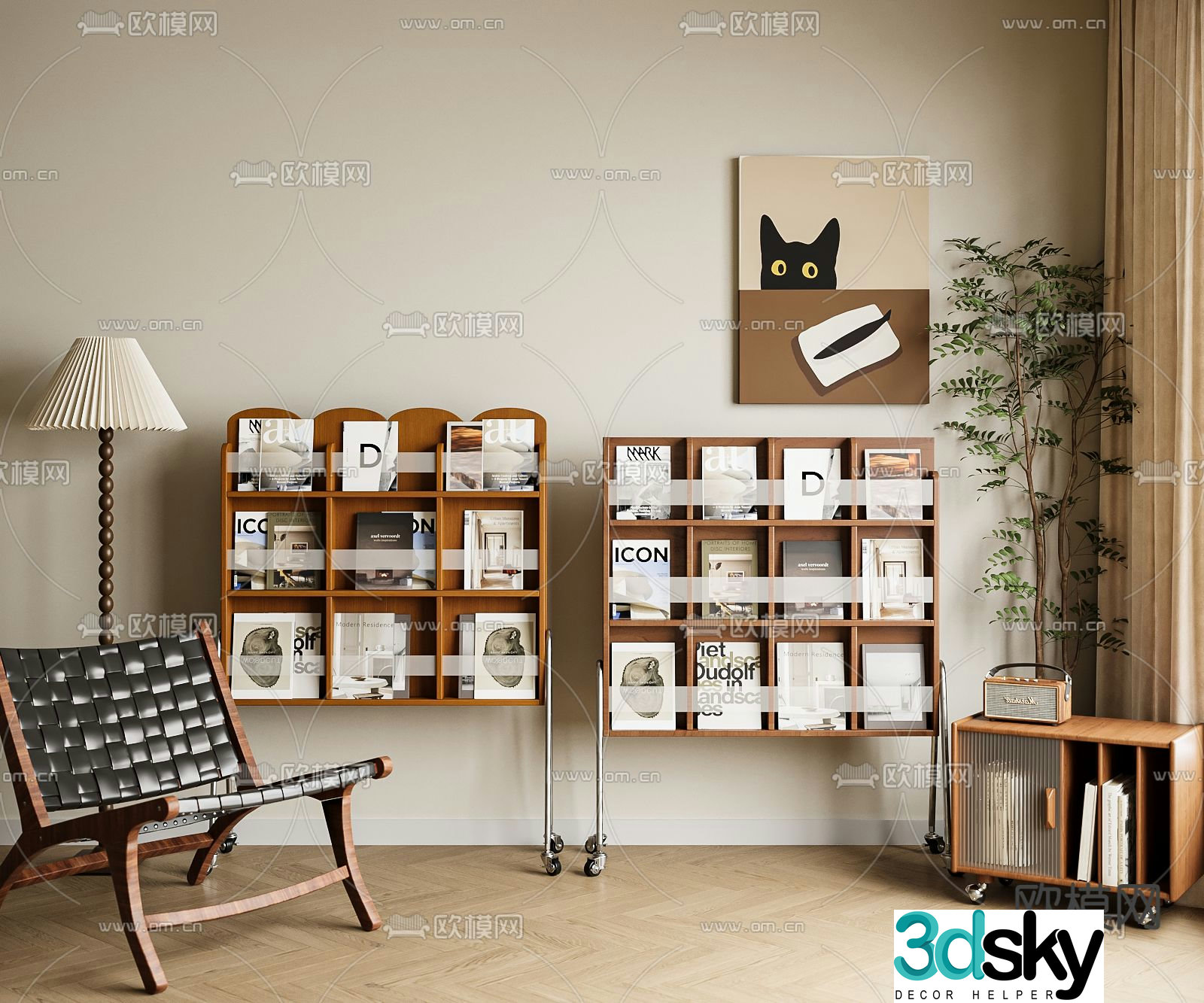 Middle-aged bookshelf Magazine rack 3d model