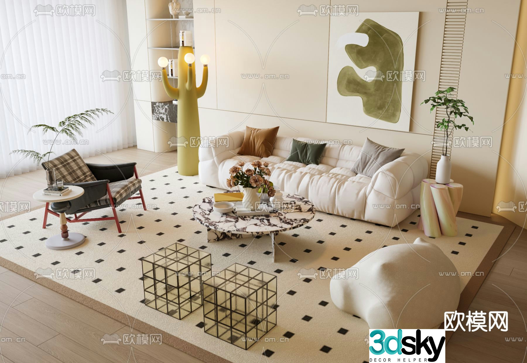 Cream style sofa combination 3d model