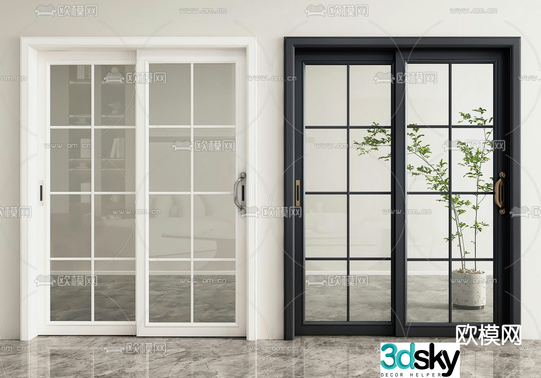 Sliding door sliding door kitchen and bathroom balcony door 3d model
