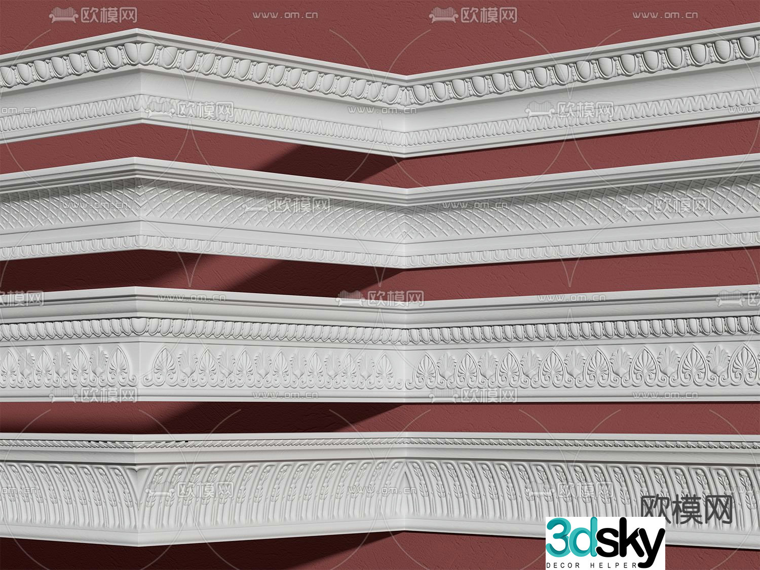 French Lines Corners Gypsum Line 3D Model