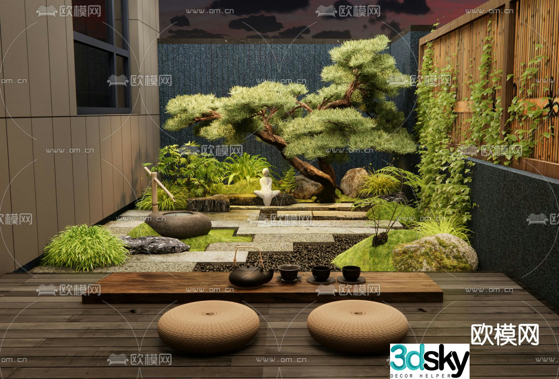Japanese garden landscape dry landscape 3d model