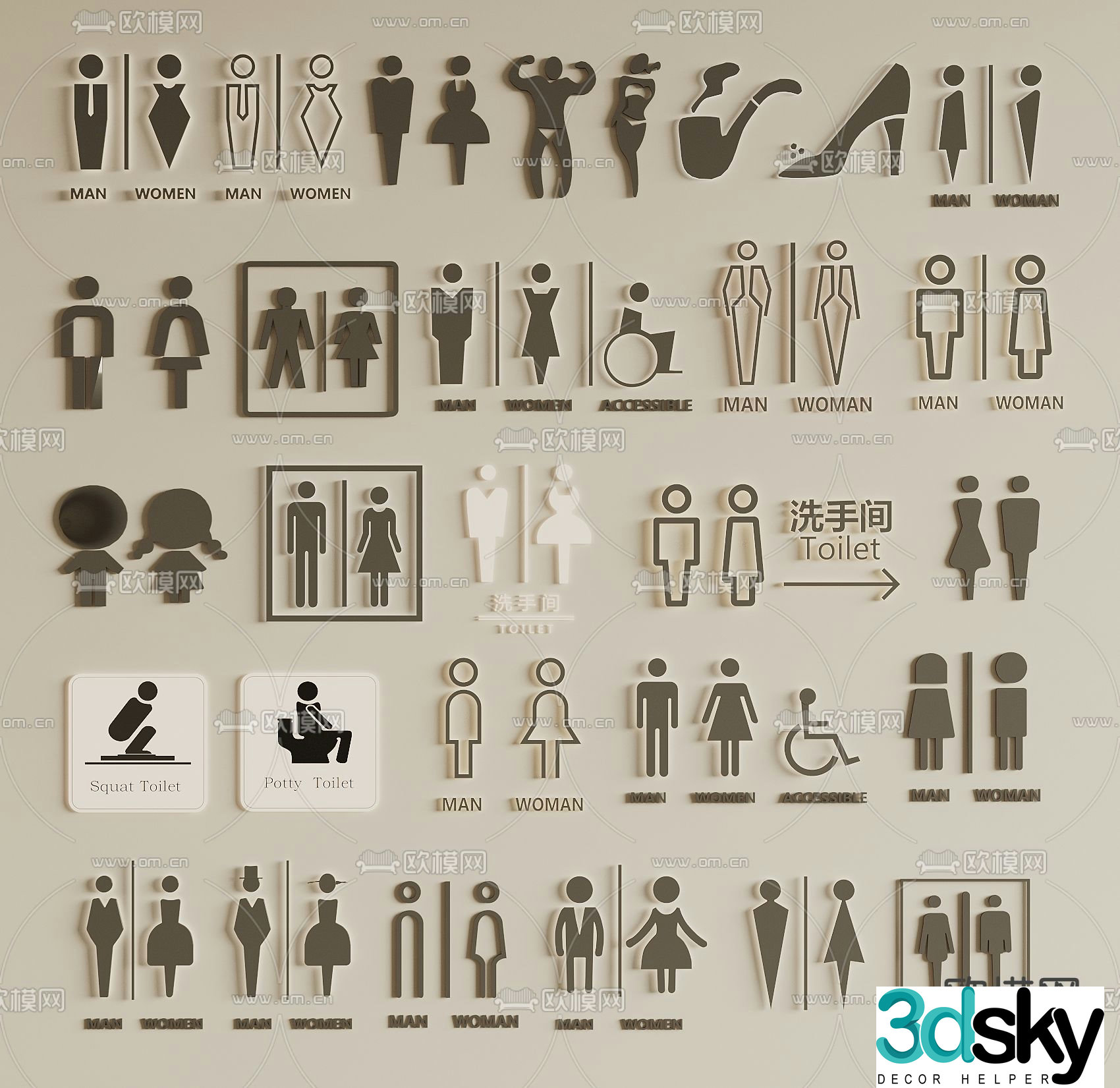 Modern bathroom sign 3d model